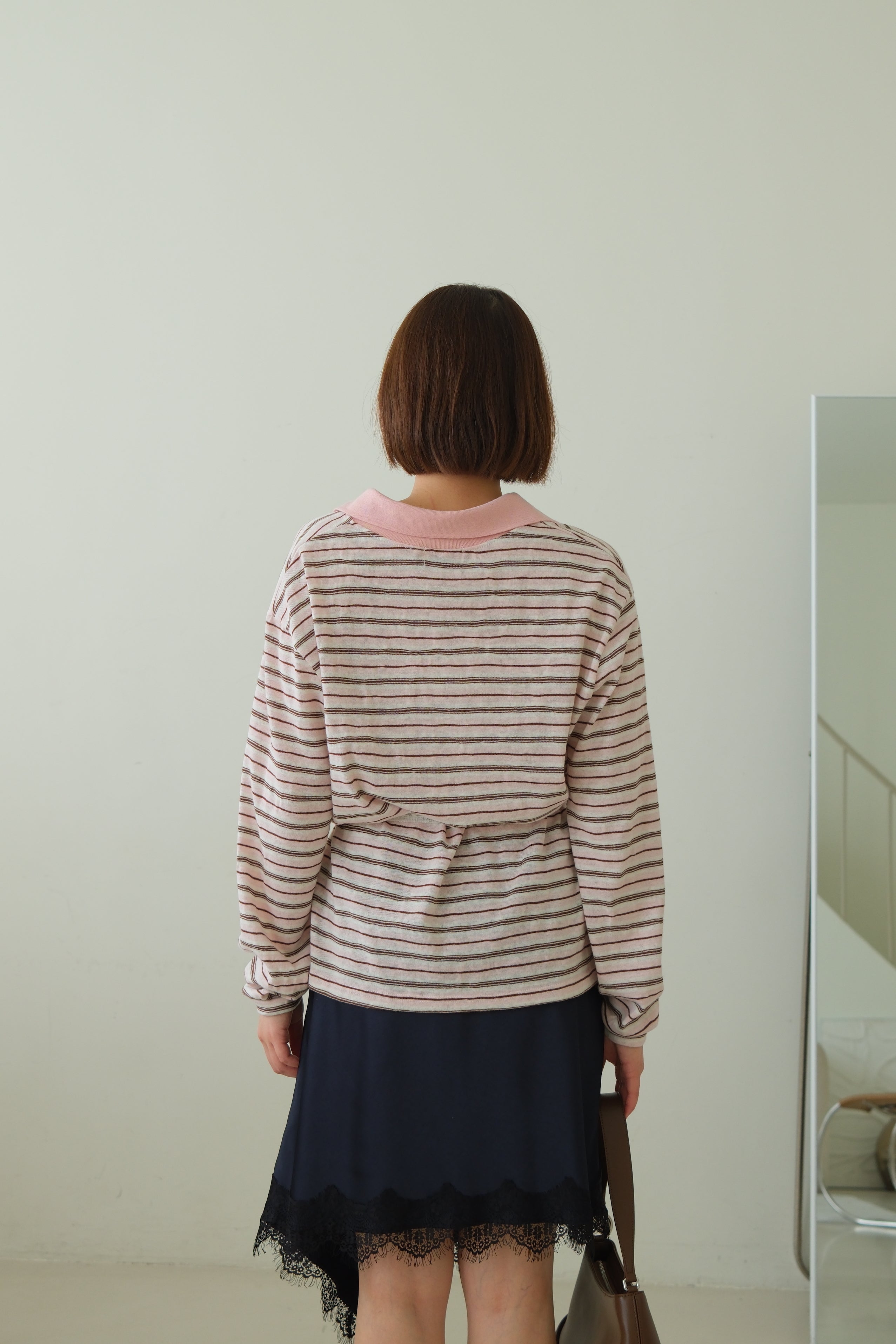 Preppy Striped Polo Long Sleeve Top
