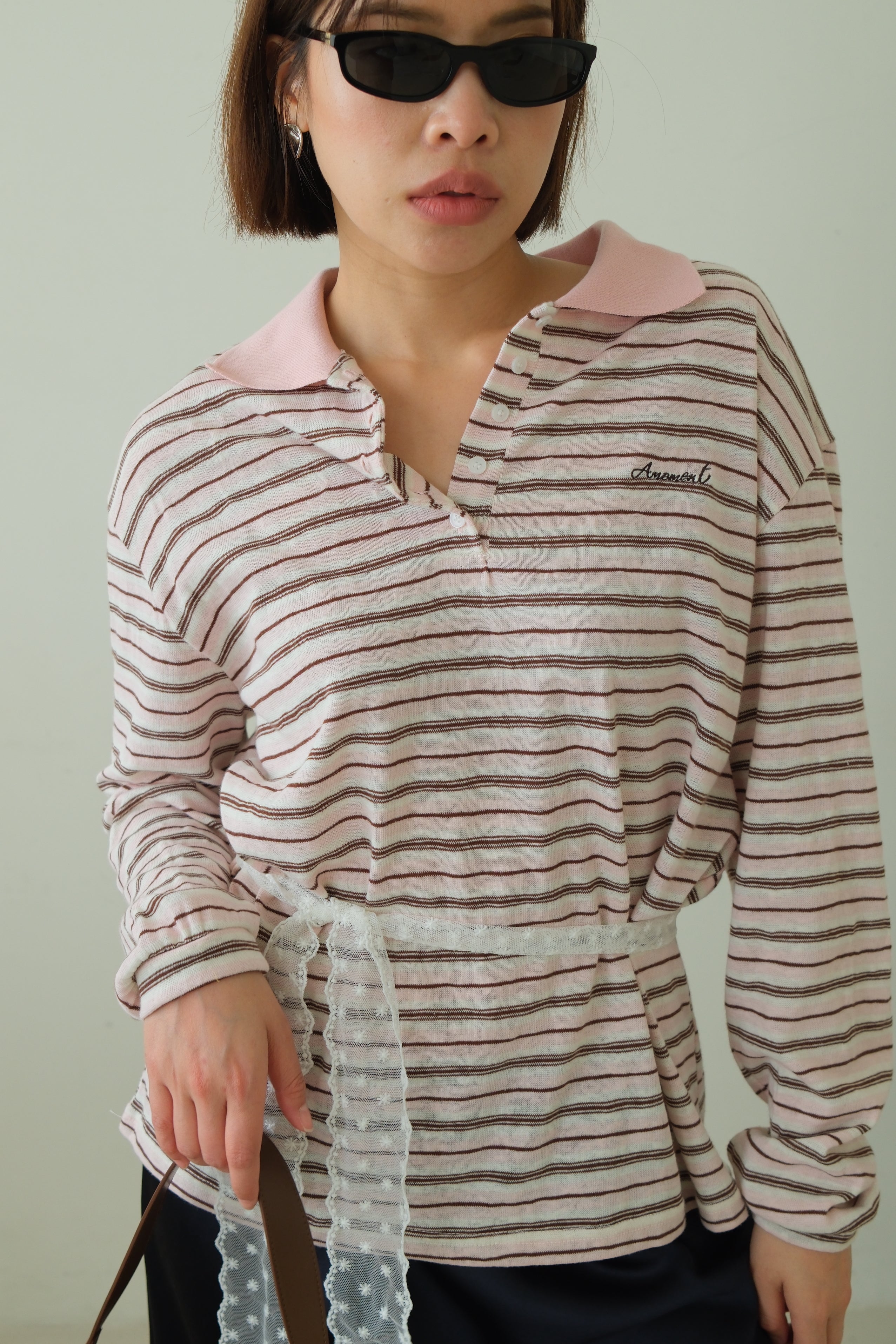 Preppy Striped Polo Long Sleeve Top