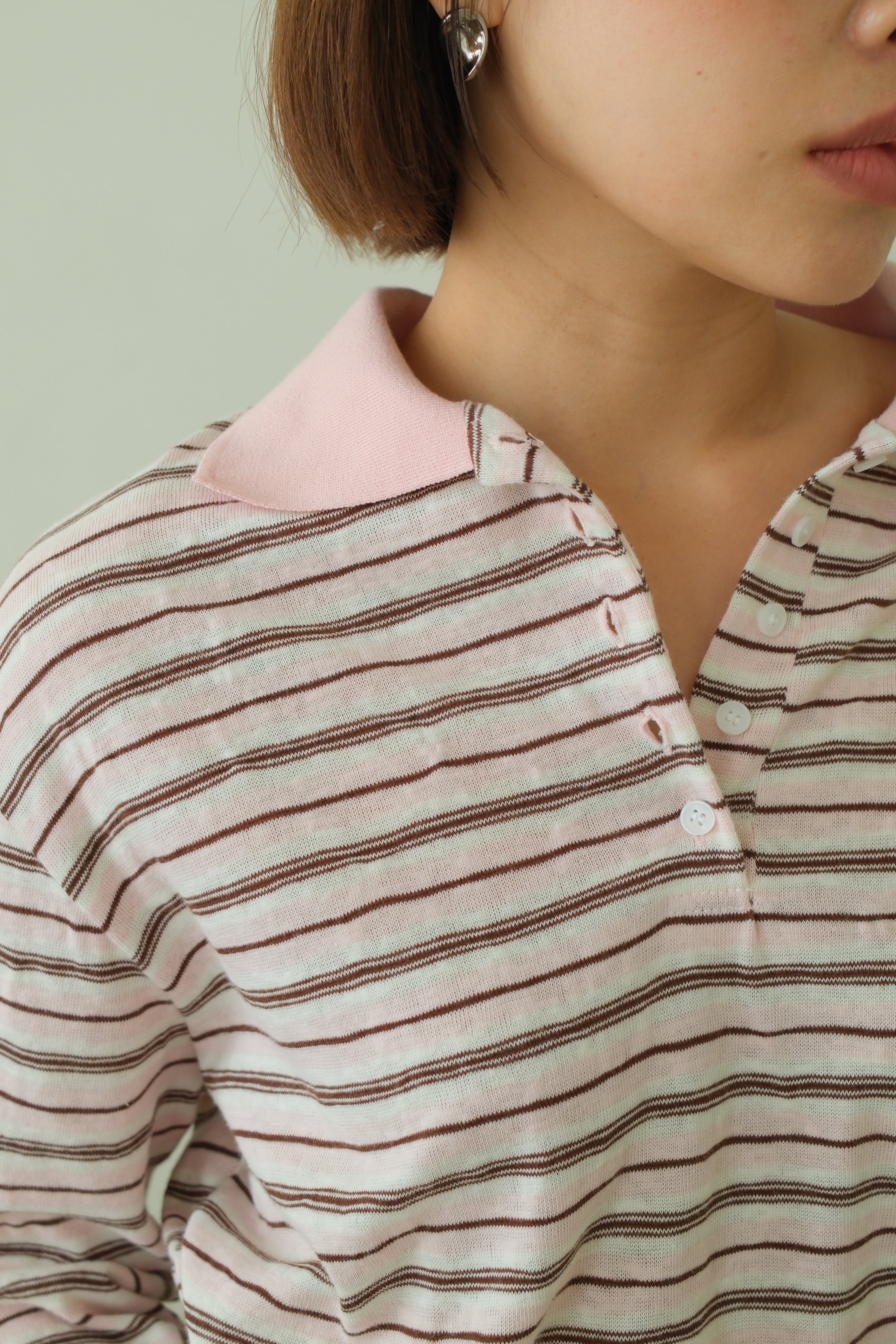 Preppy Striped Polo Long Sleeve Top