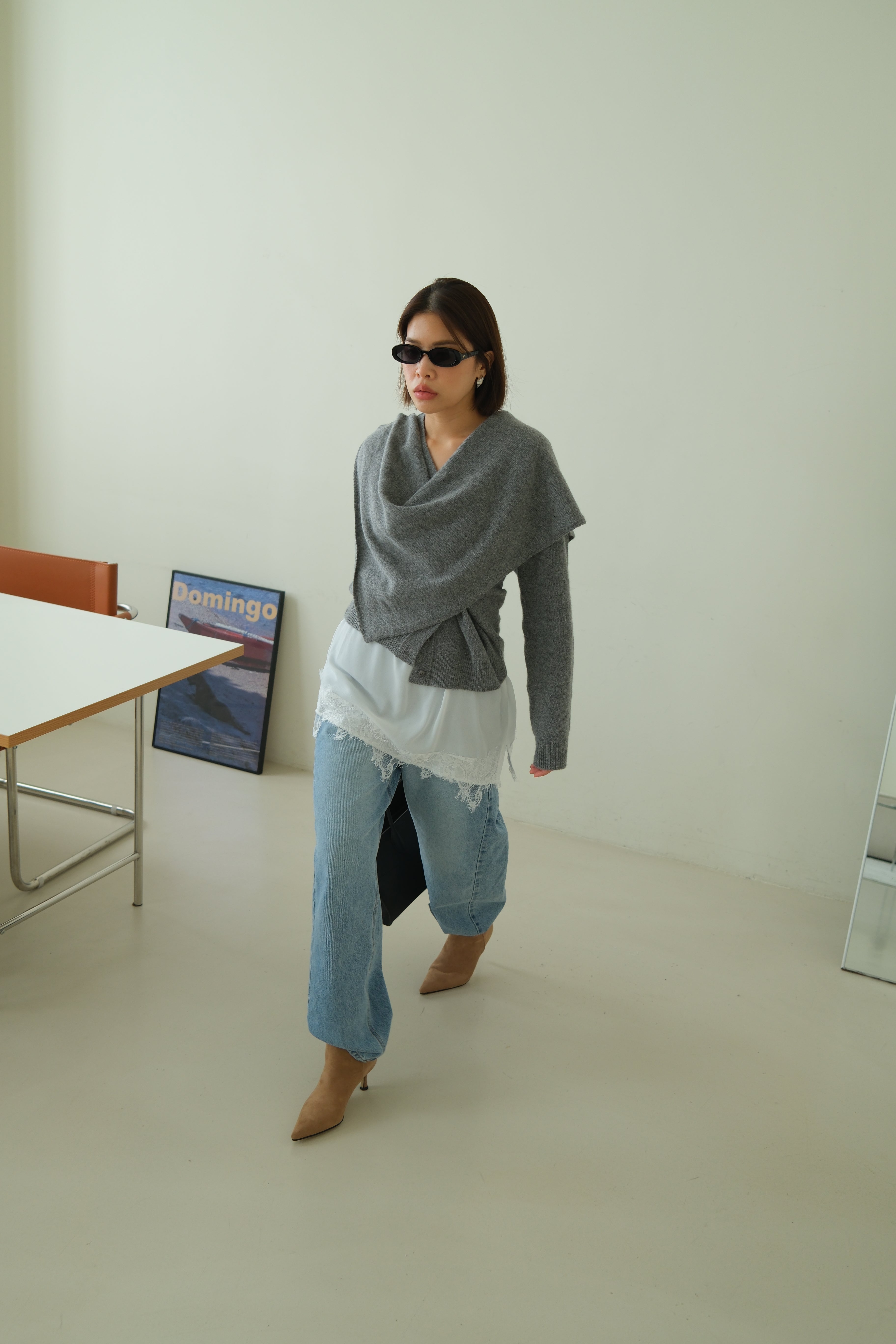 Rac scarf button cardigan (detachable scarf)