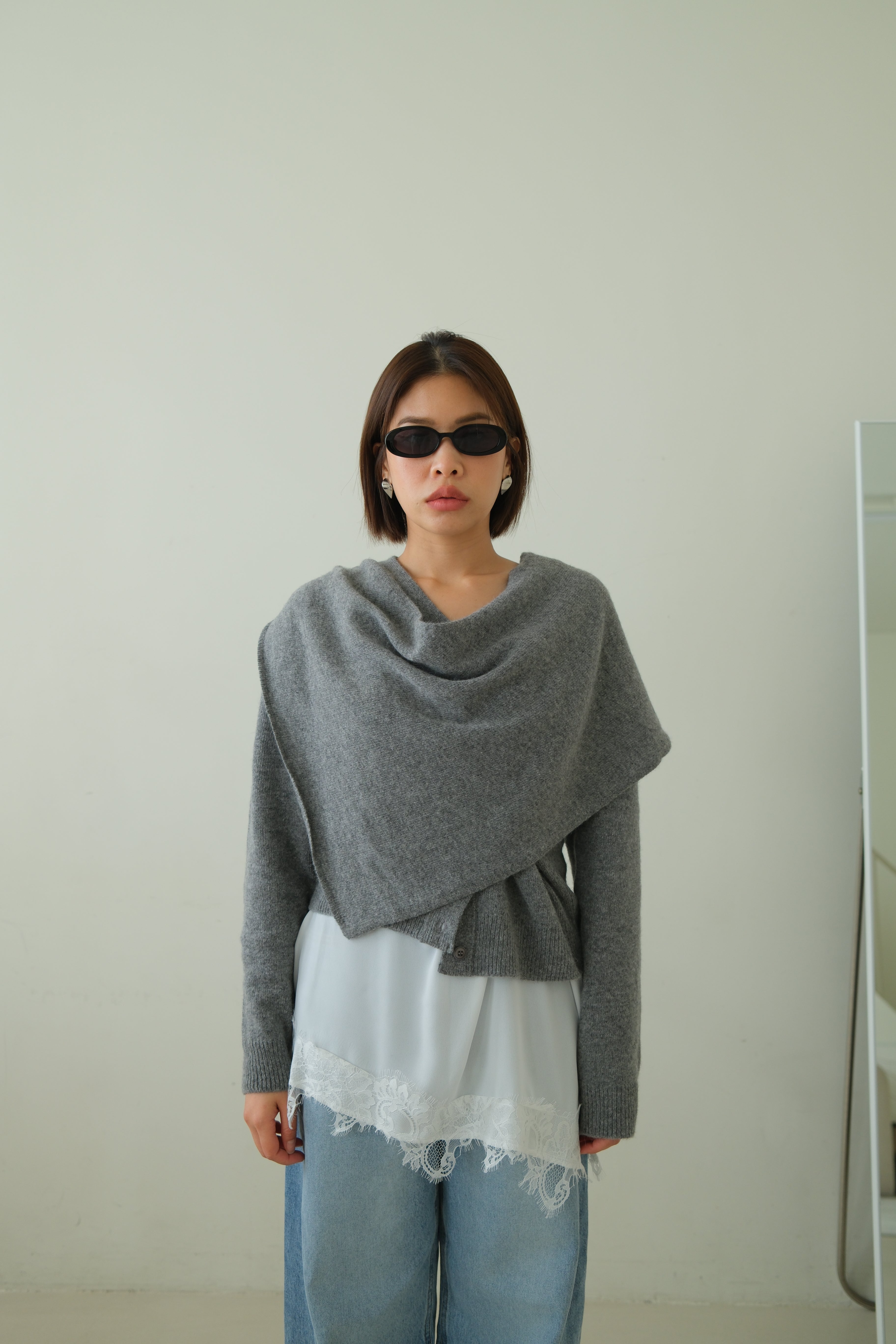 Rac scarf button cardigan (detachable scarf)