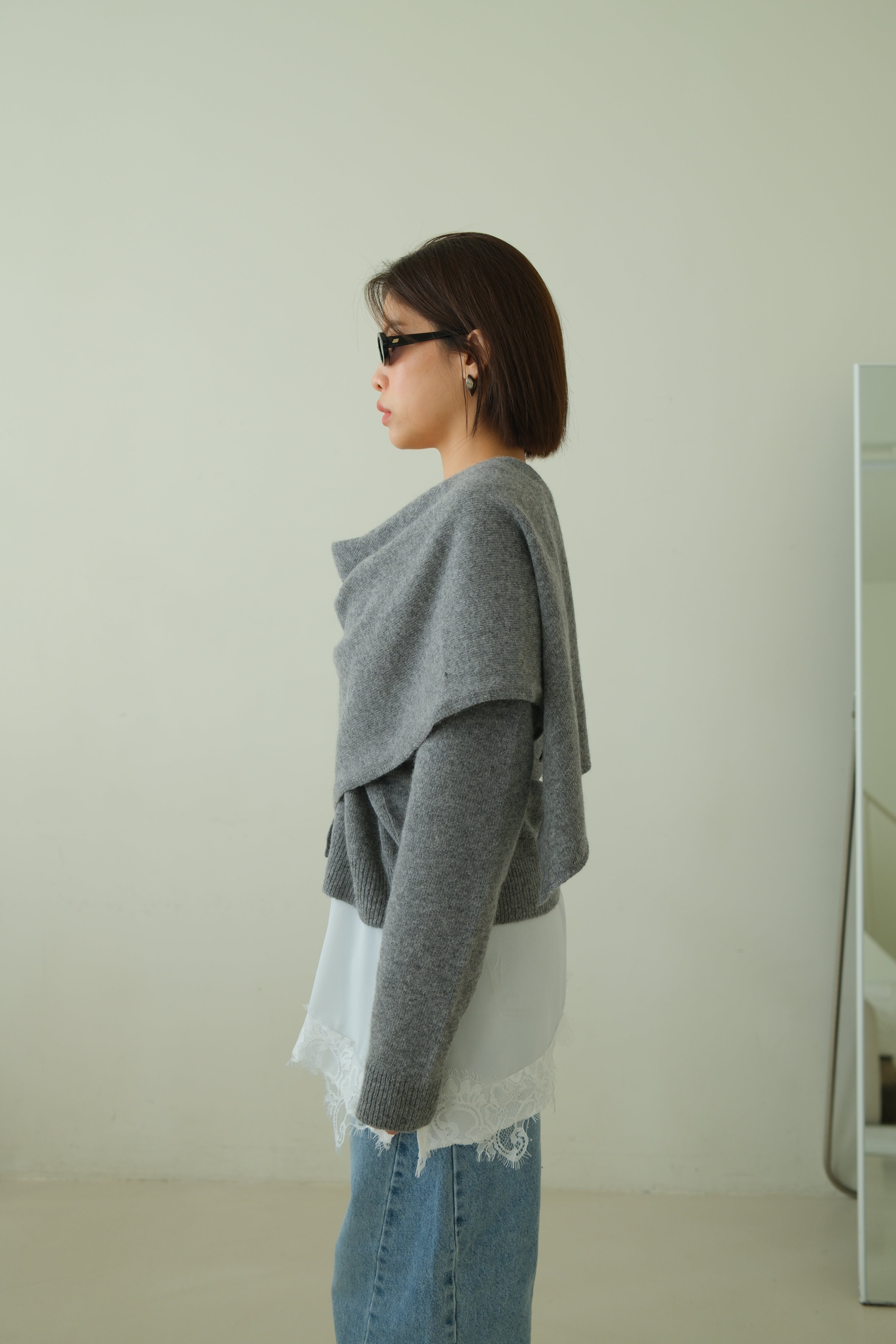 Rac scarf button cardigan (detachable scarf)