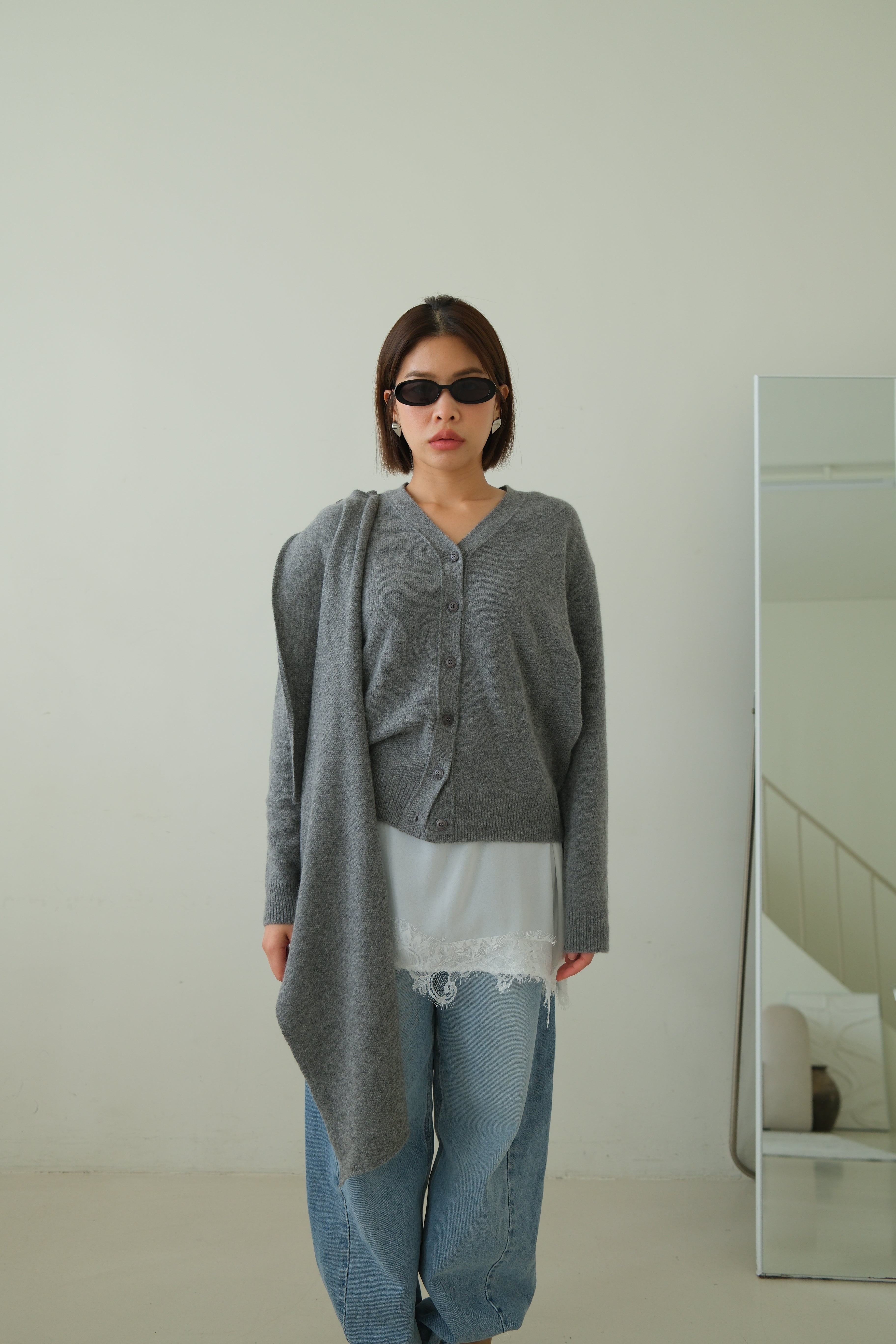 Rac scarf button cardigan (detachable scarf)