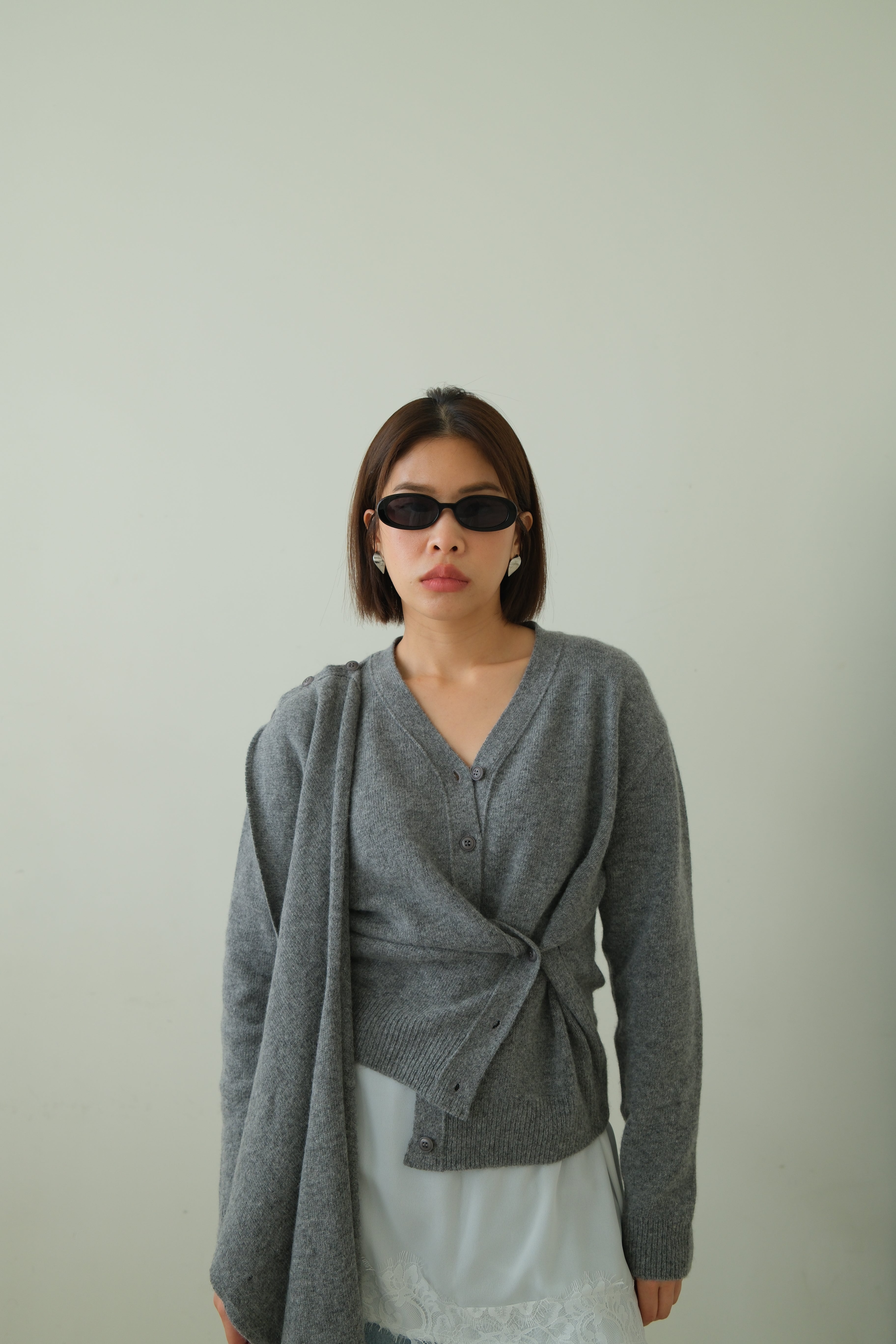 Rac scarf button cardigan (detachable scarf)