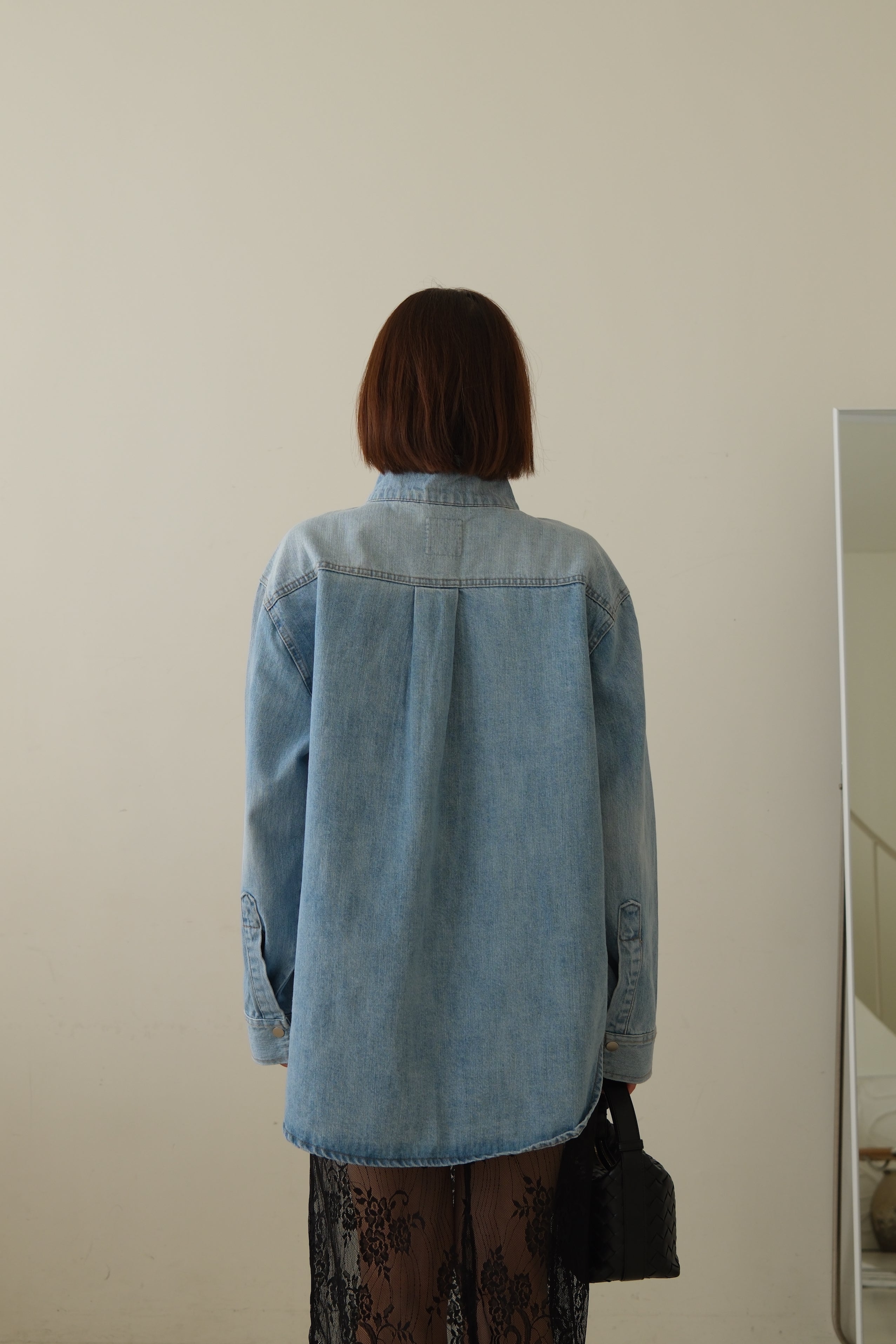 Mandarin Collar Denim Shirt Jacket