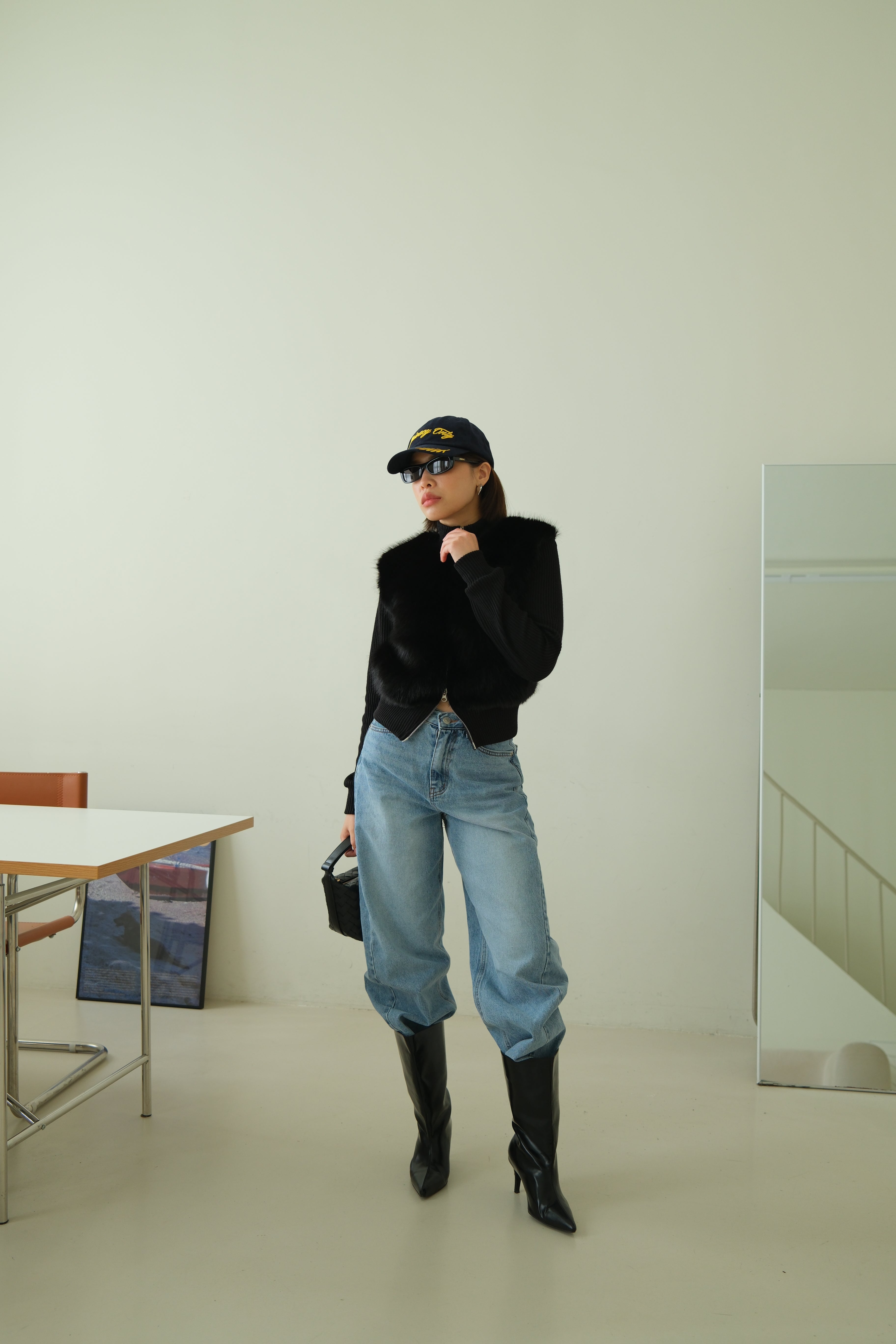 Shaw half faux fur zip up cardigan