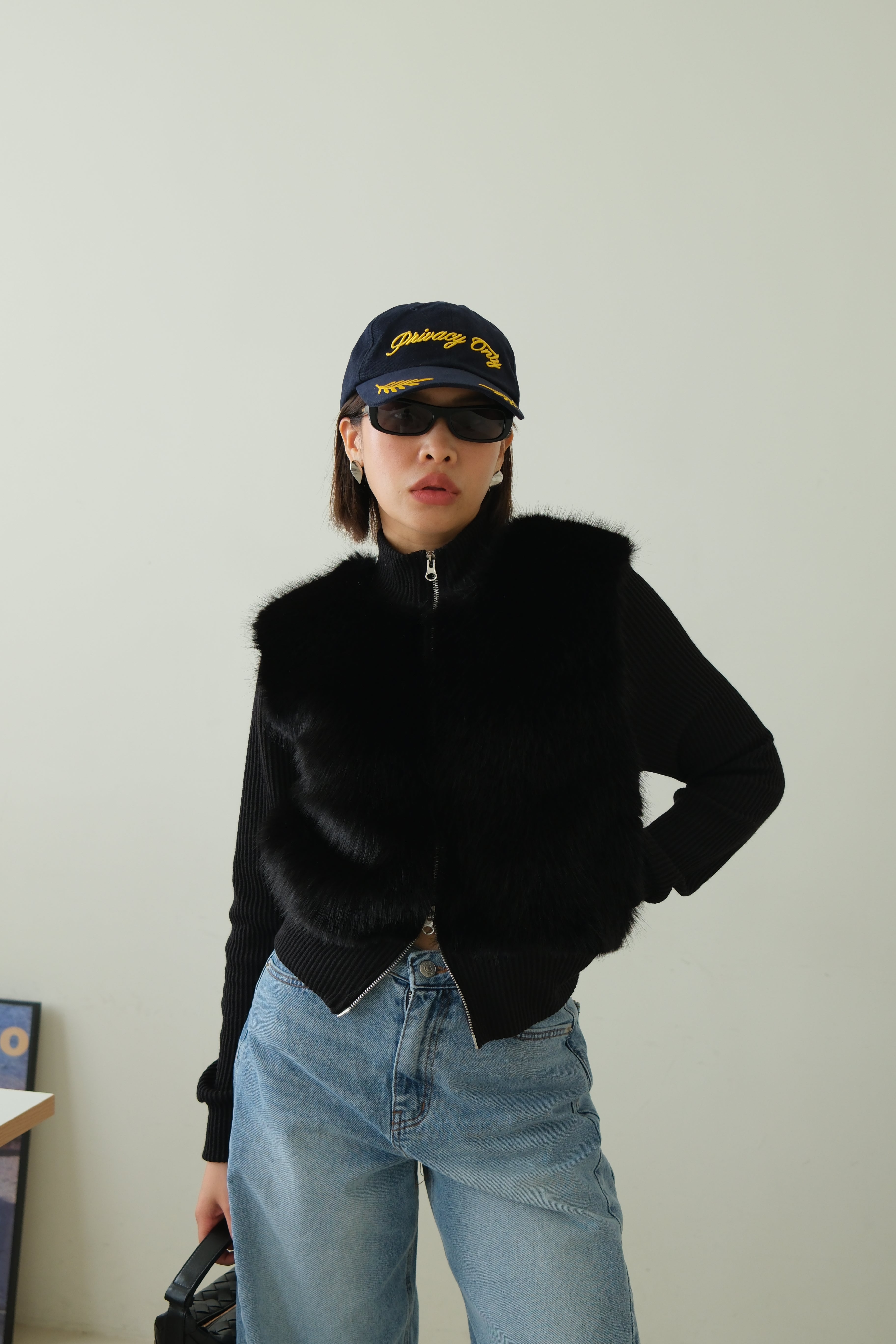 Shaw half faux fur zip up cardigan