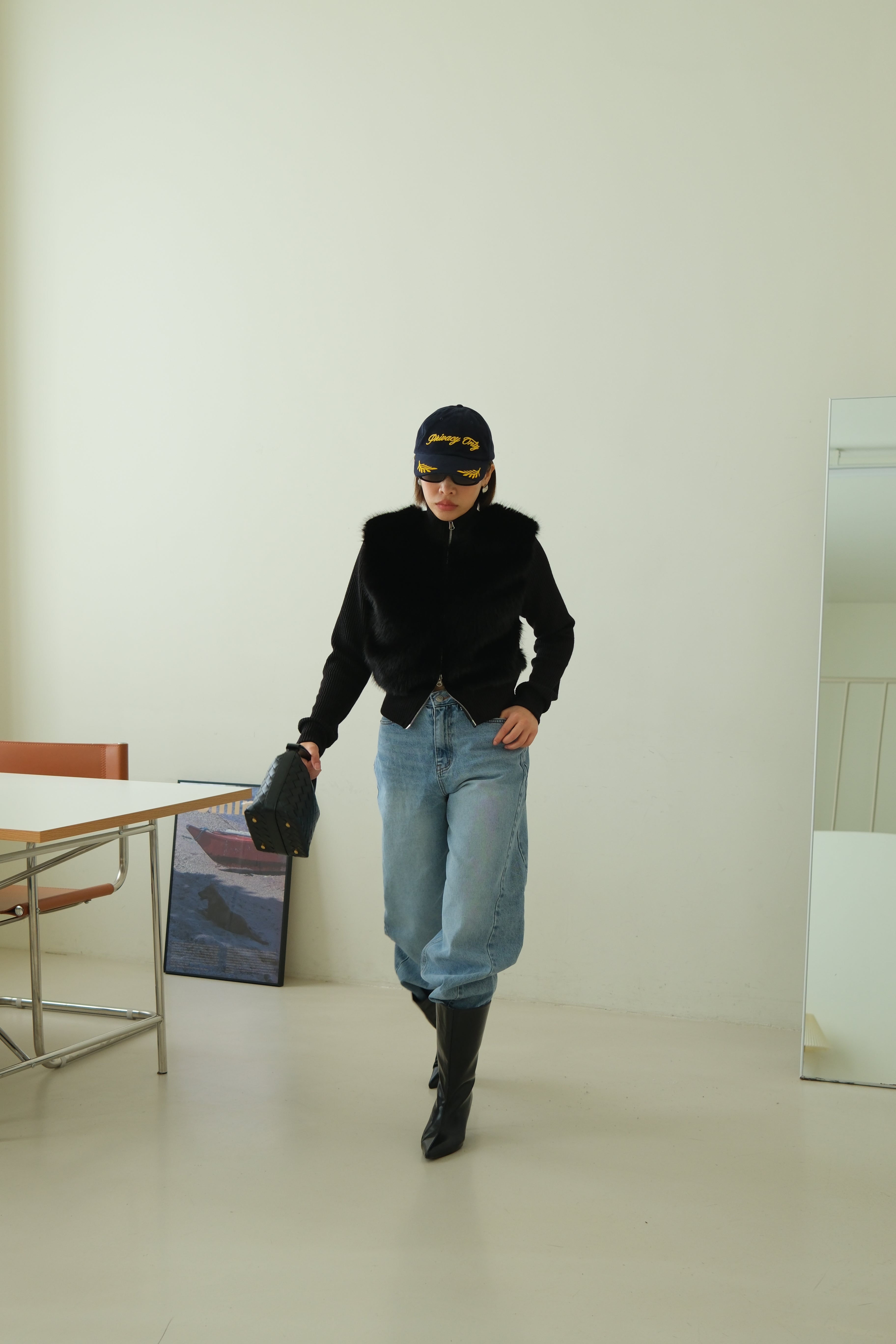 Shaw half faux fur zip up cardigan