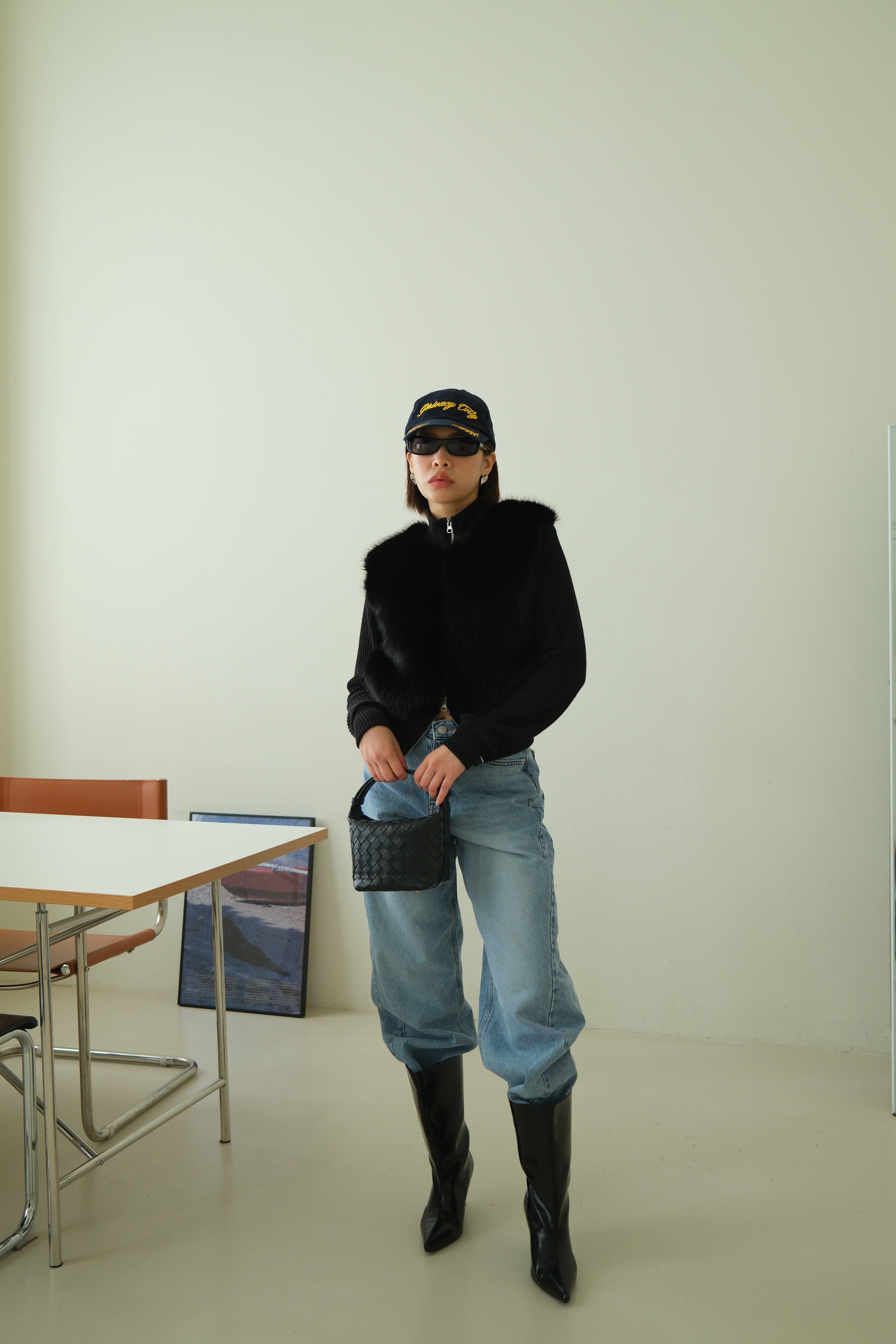 Shaw half faux fur zip up cardigan