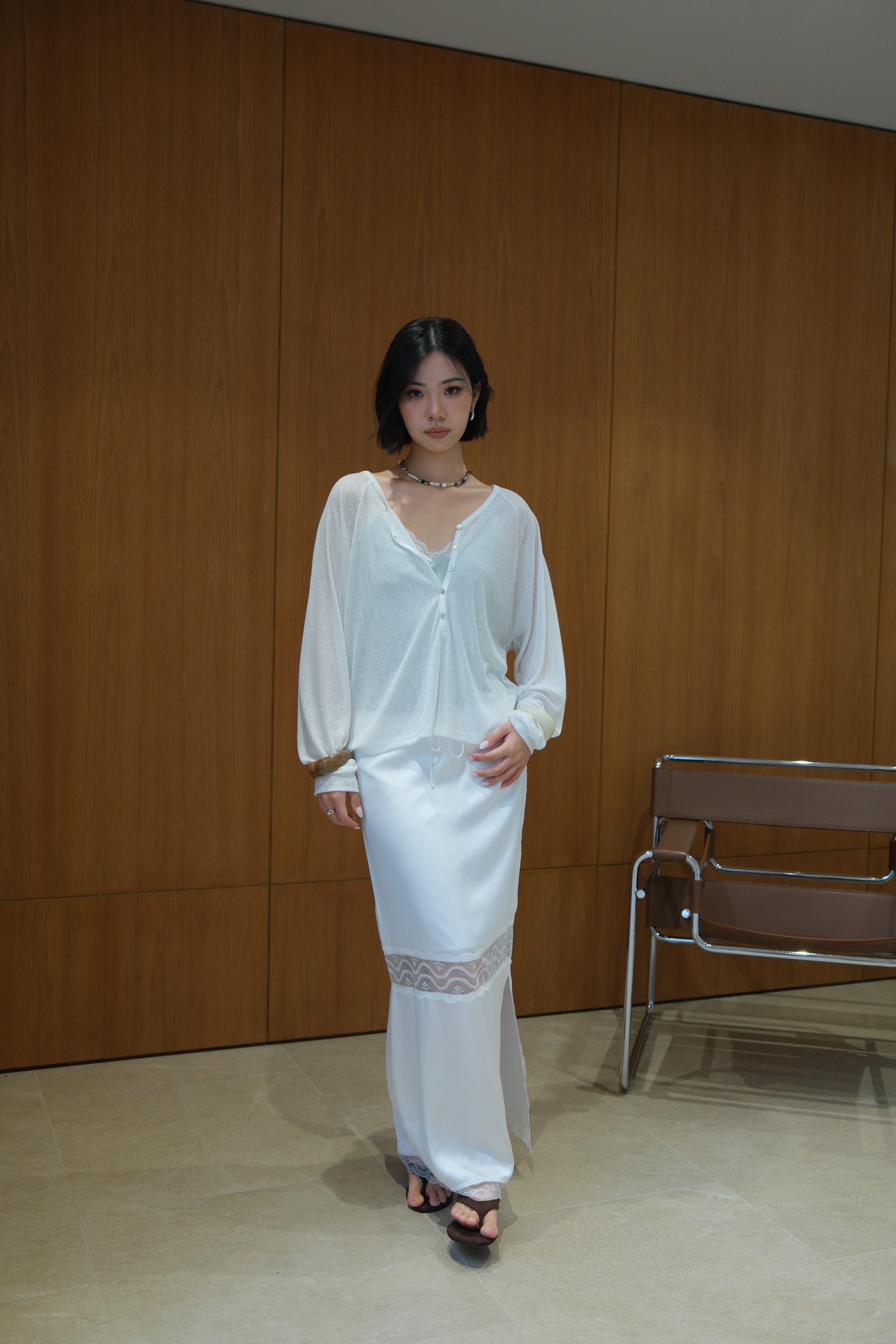 Glow & Mesh Silky maxi Skirt