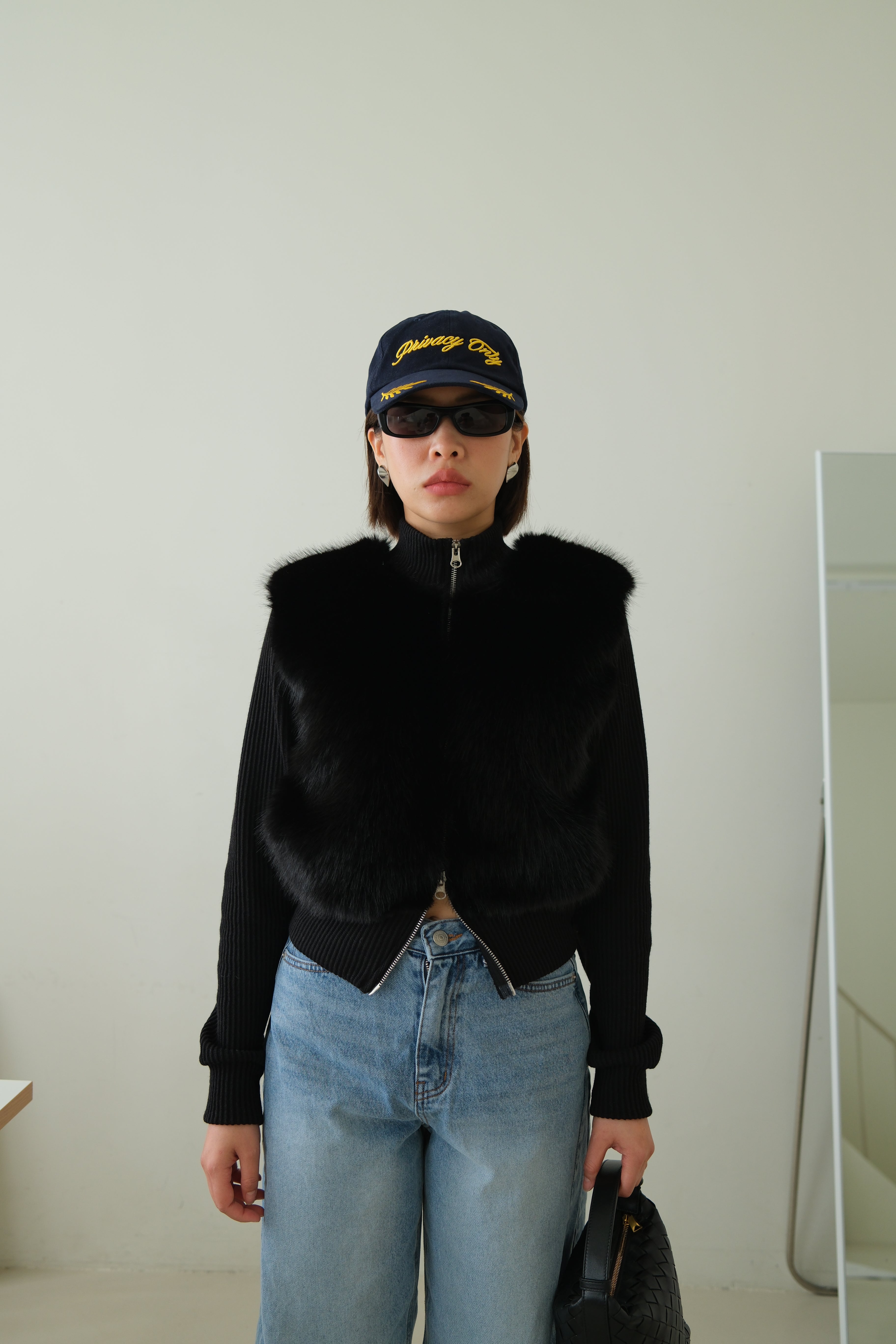 Shaw half faux fur zip up cardigan