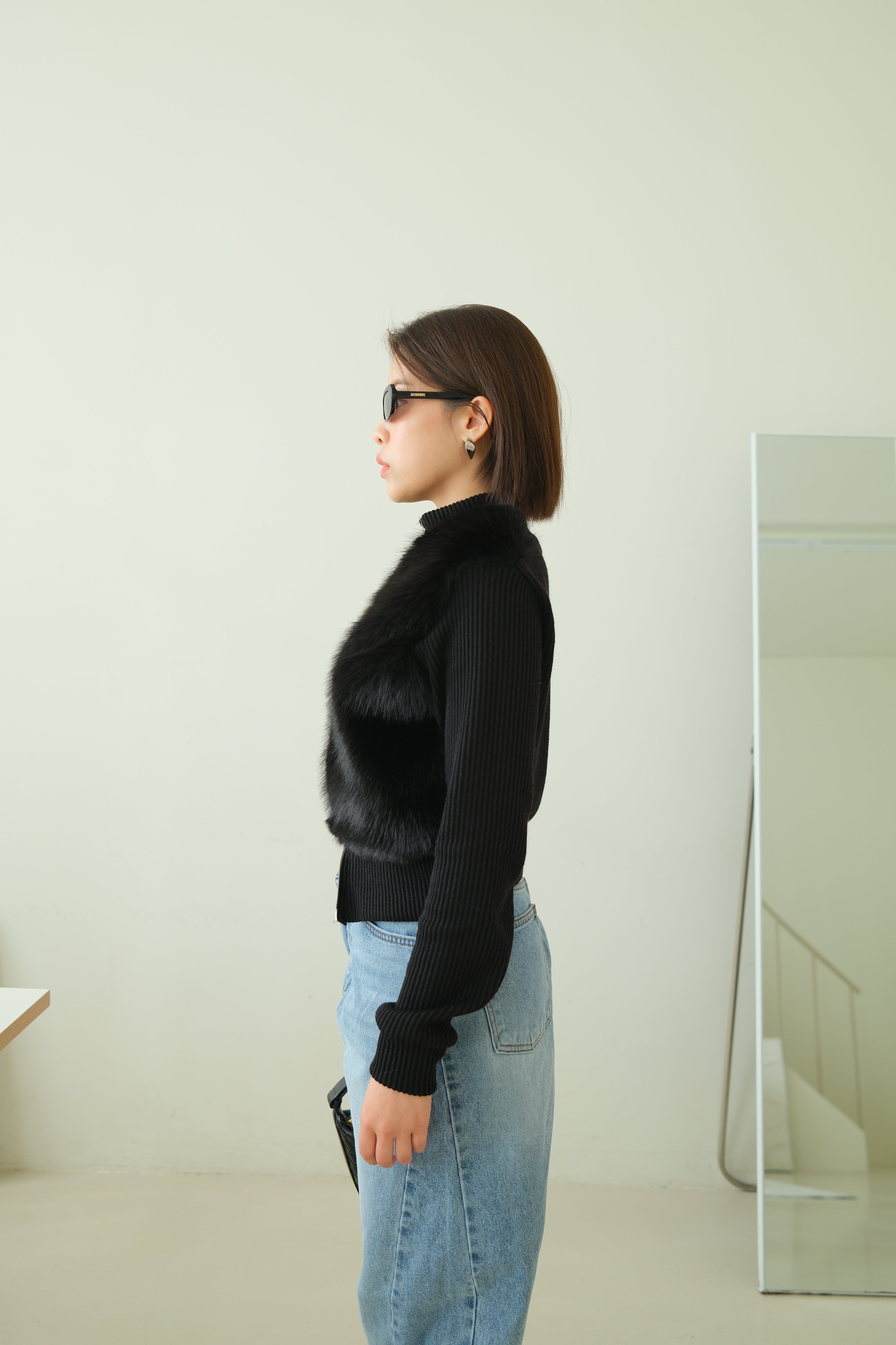 Shaw half faux fur zip up cardigan