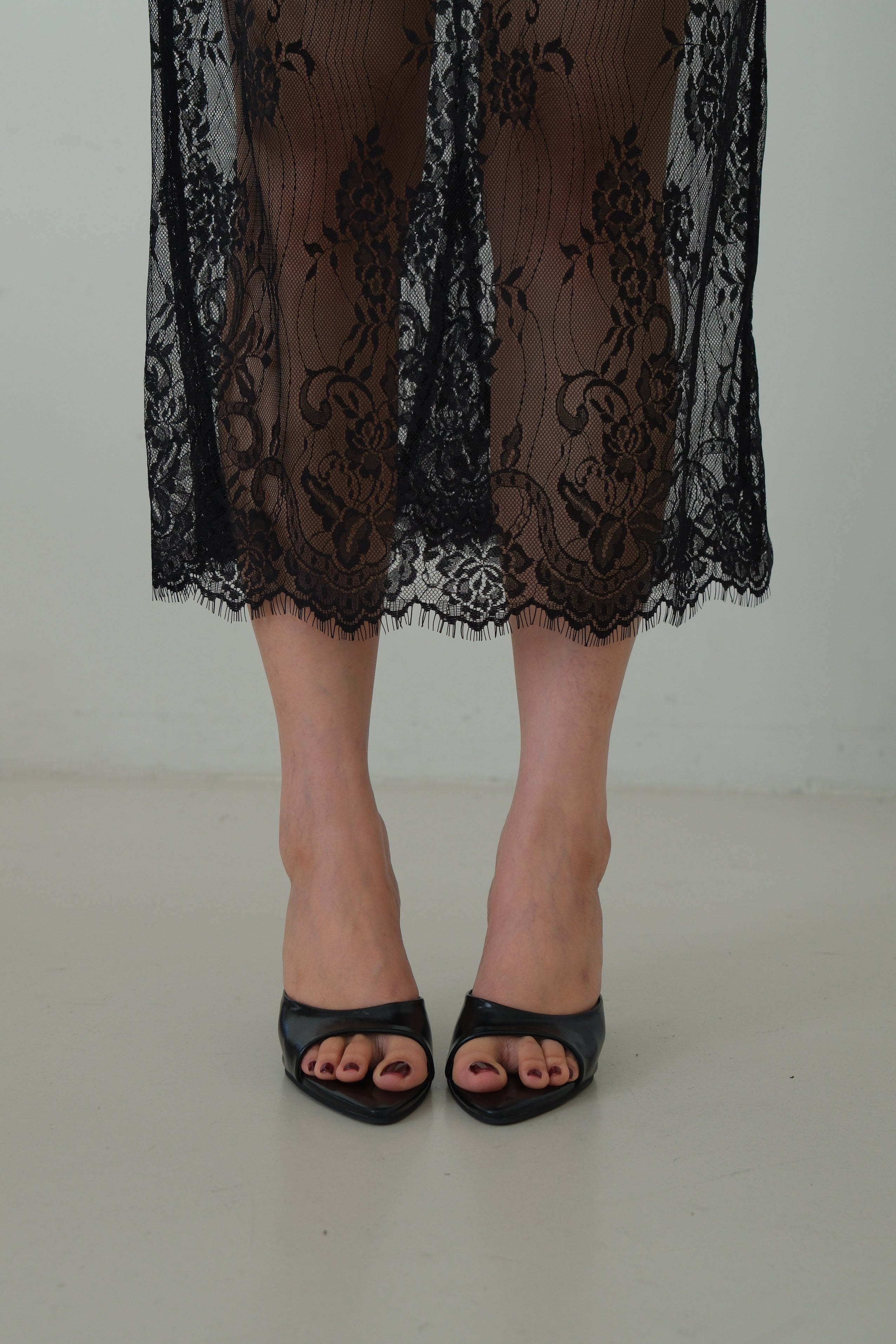 Shaw Sheer Lace Midi Skirt with Inner Shorts