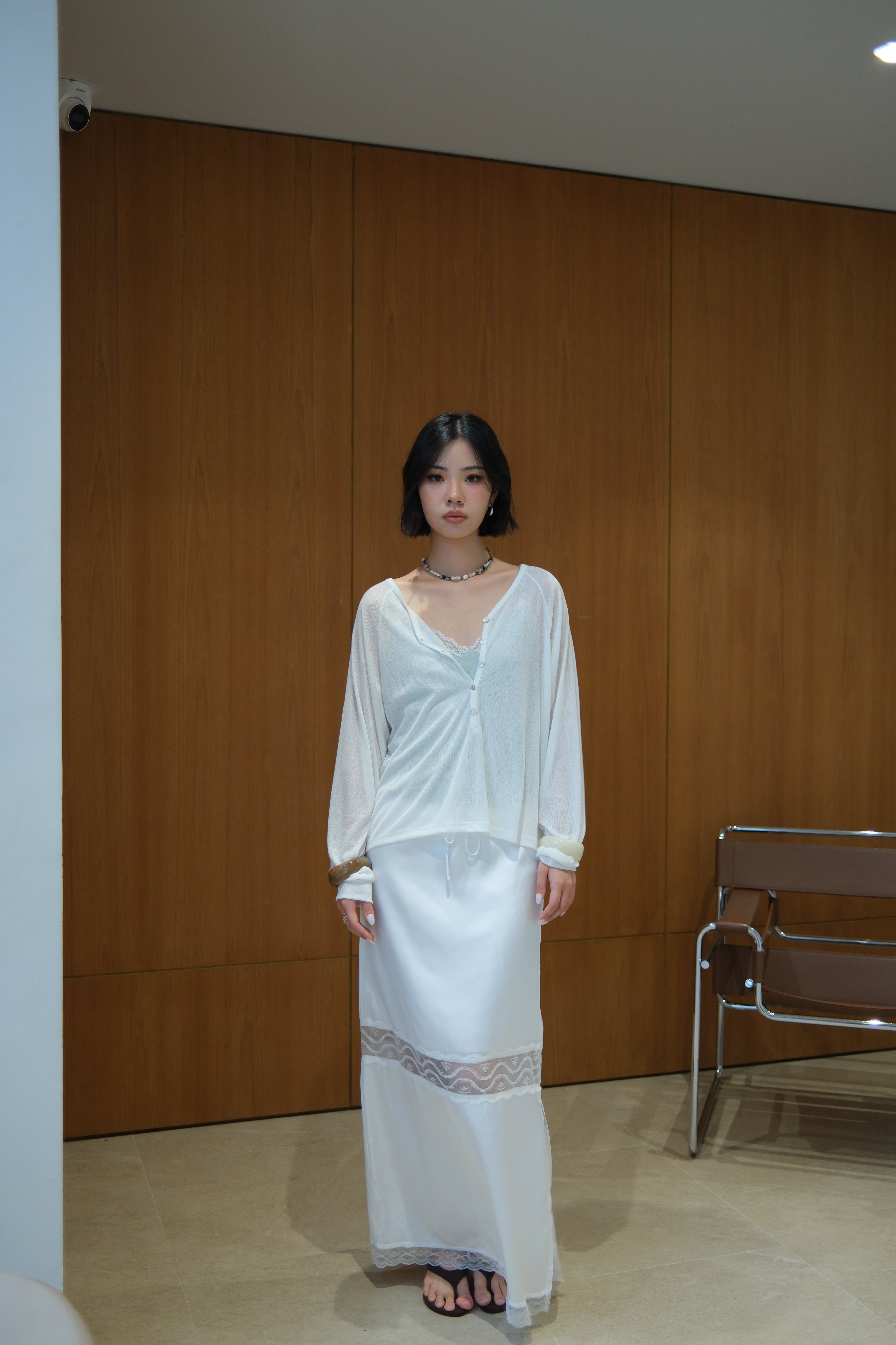 Glow & Mesh Silky maxi Skirt