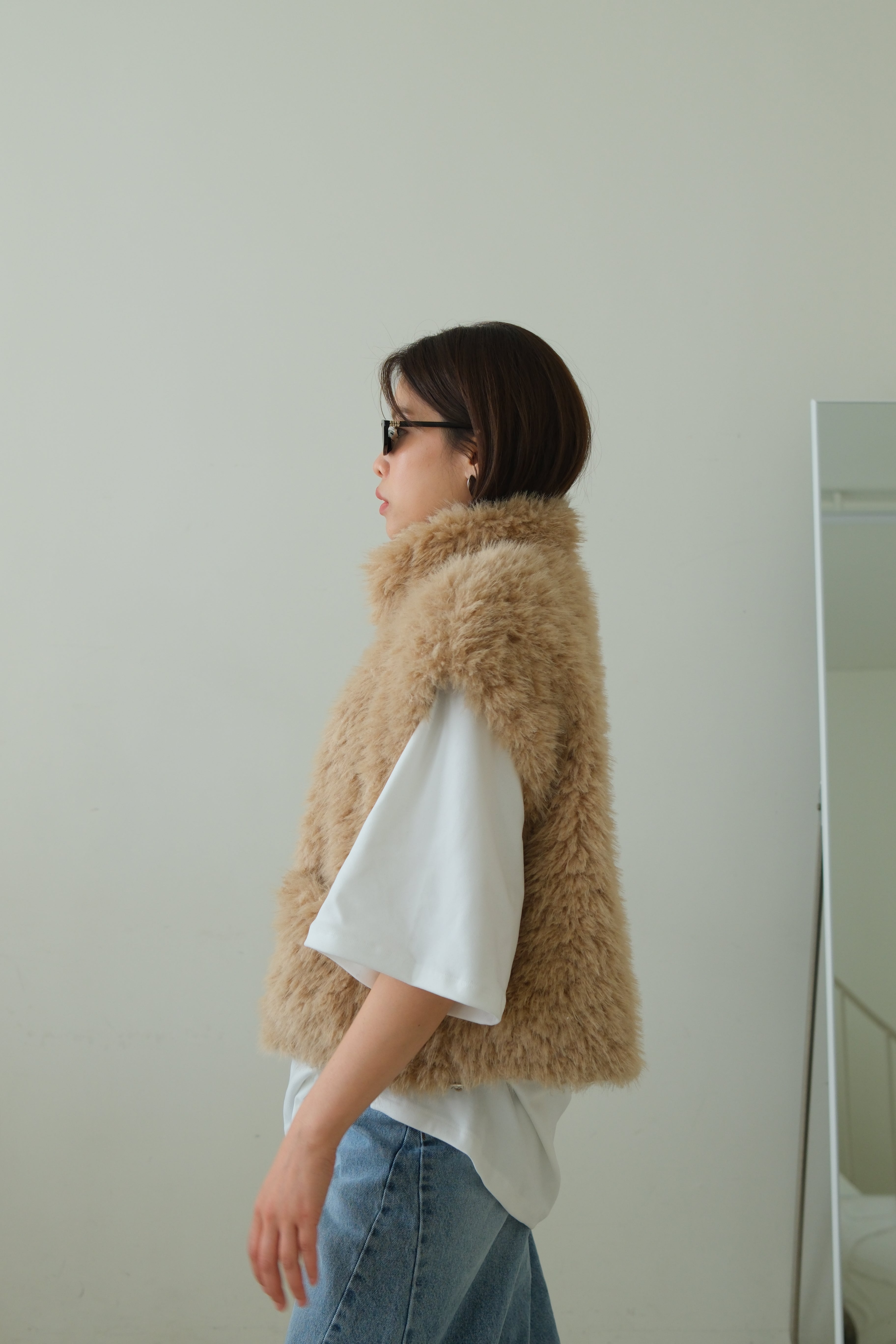 Copen fluffy vest (Adjustable drawstring hem)