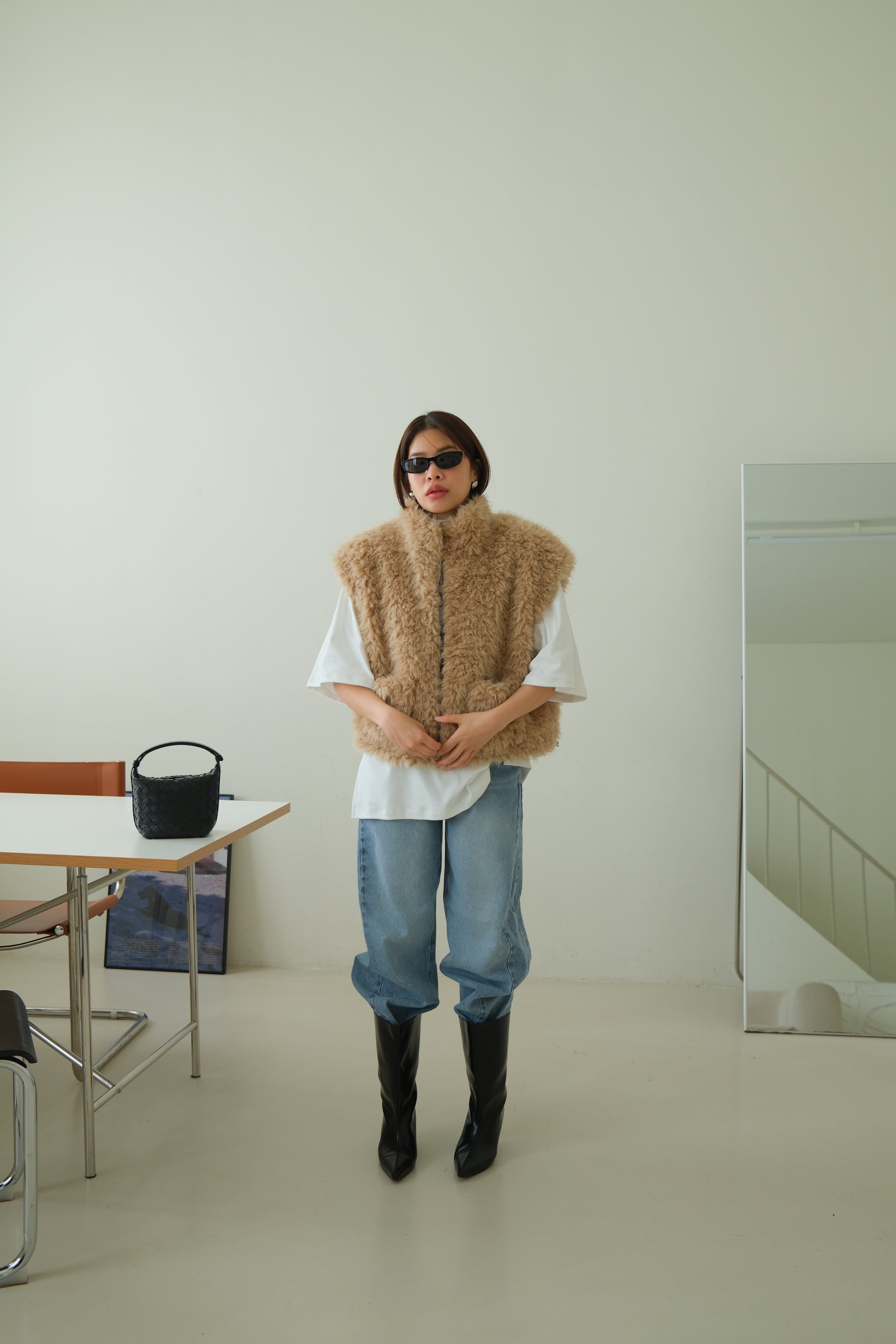 Copen fluffy vest (Adjustable drawstring hem)