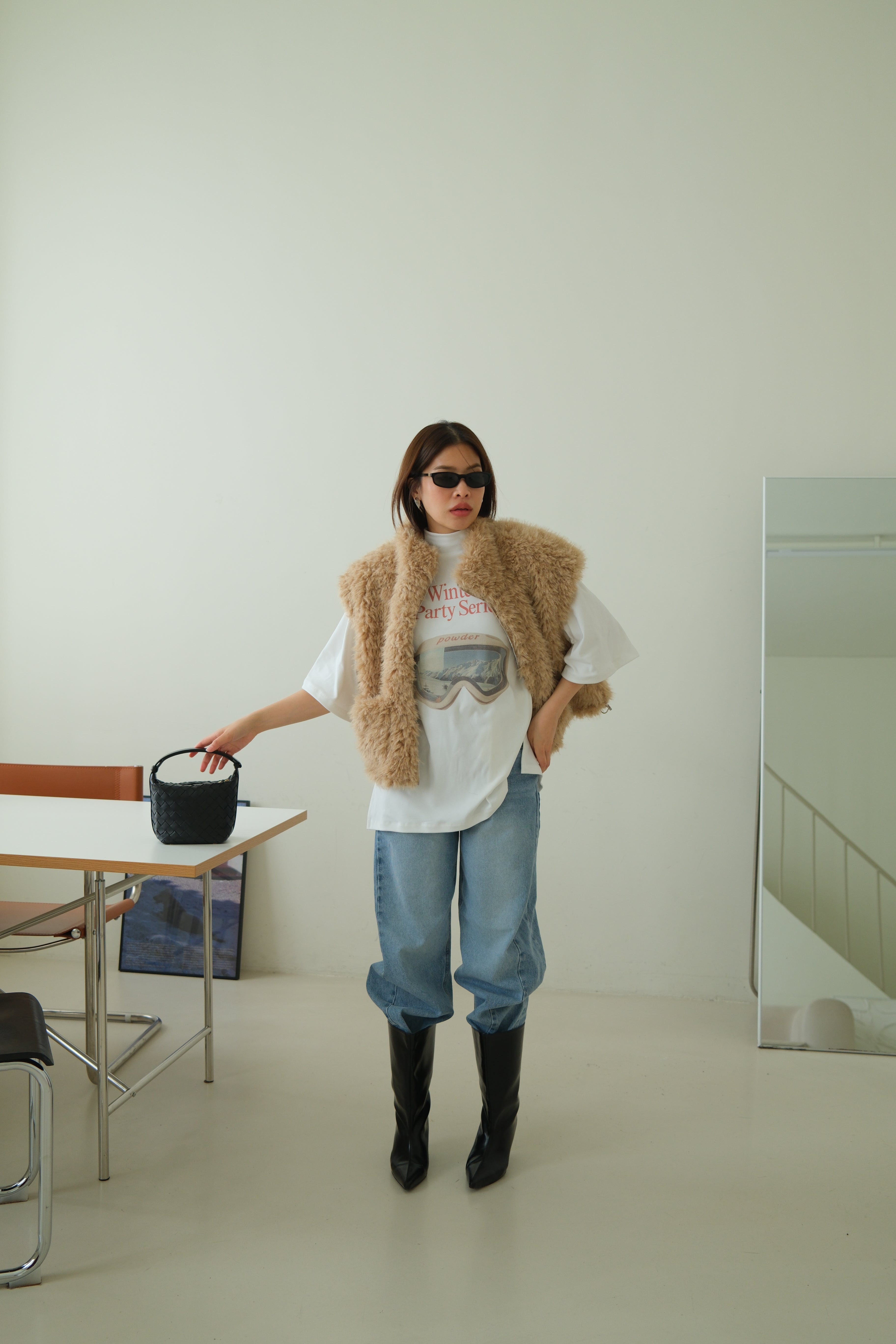 Copen fluffy vest (Adjustable drawstring hem)