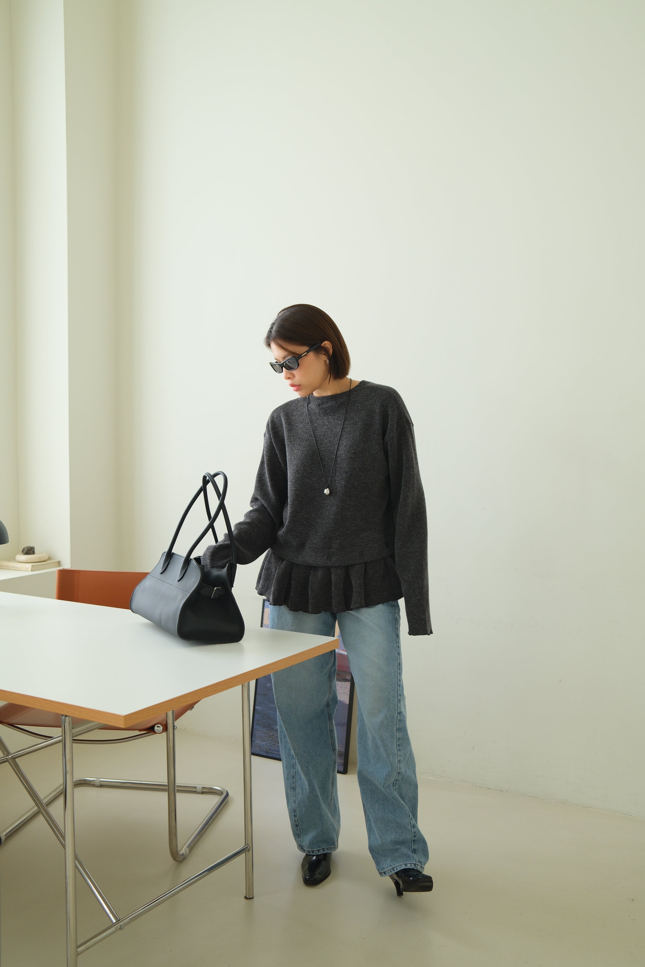 Malty peplum hem knit sweater (Detachable ruffled hem with button)