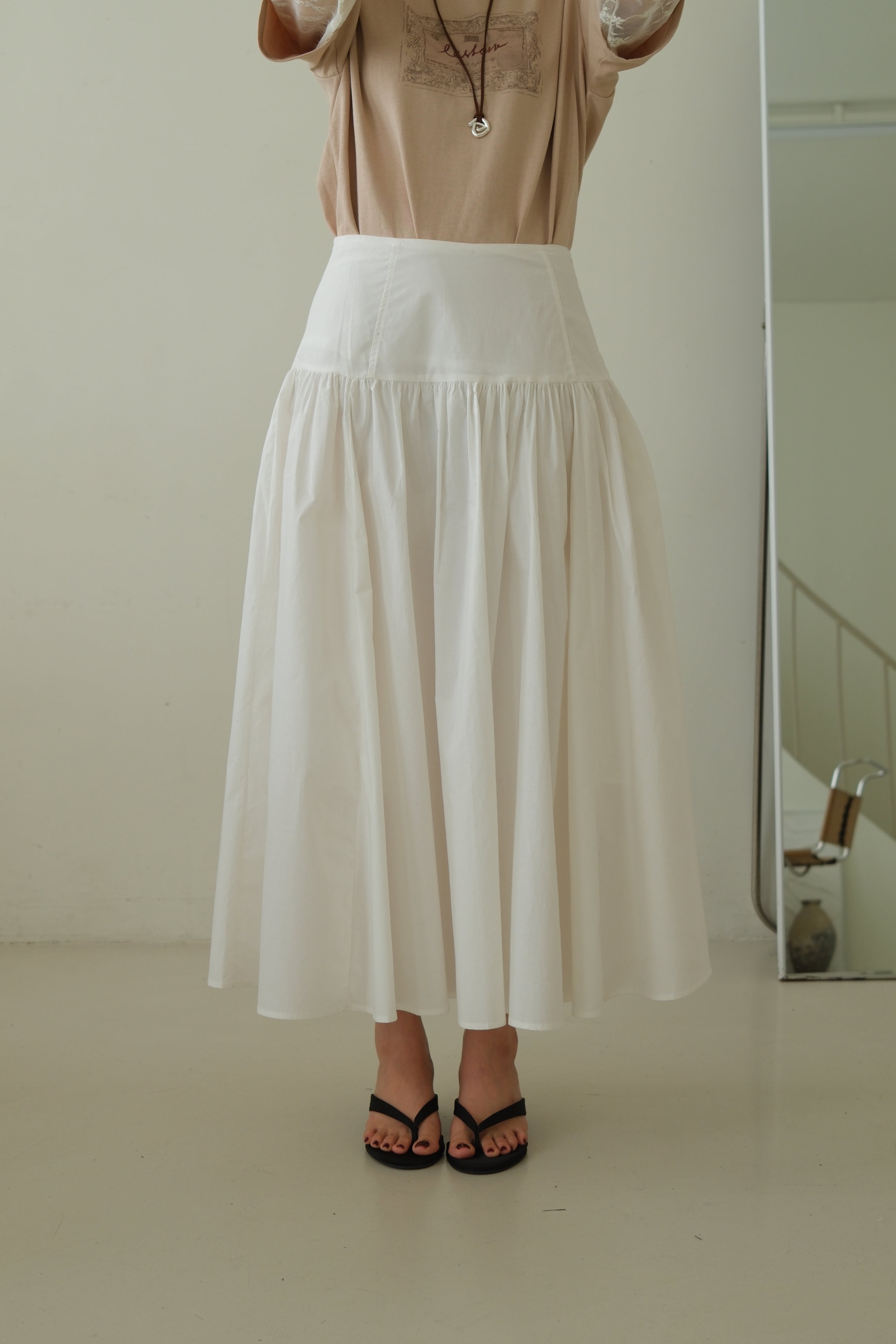 Cotton Maxi Skirt with Lace Tie Waist