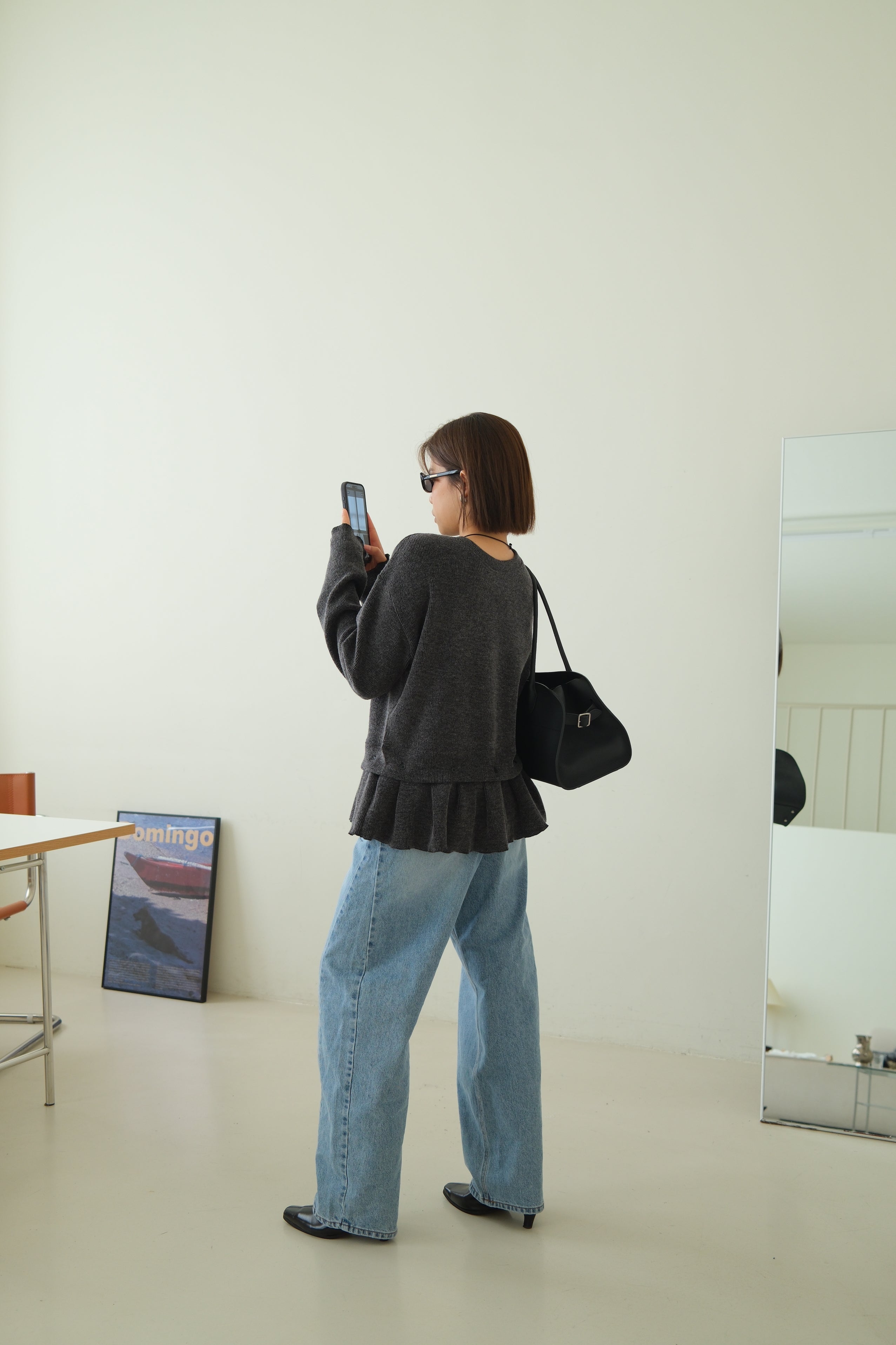 Malty peplum hem knit sweater (Detachable ruffled hem with button)