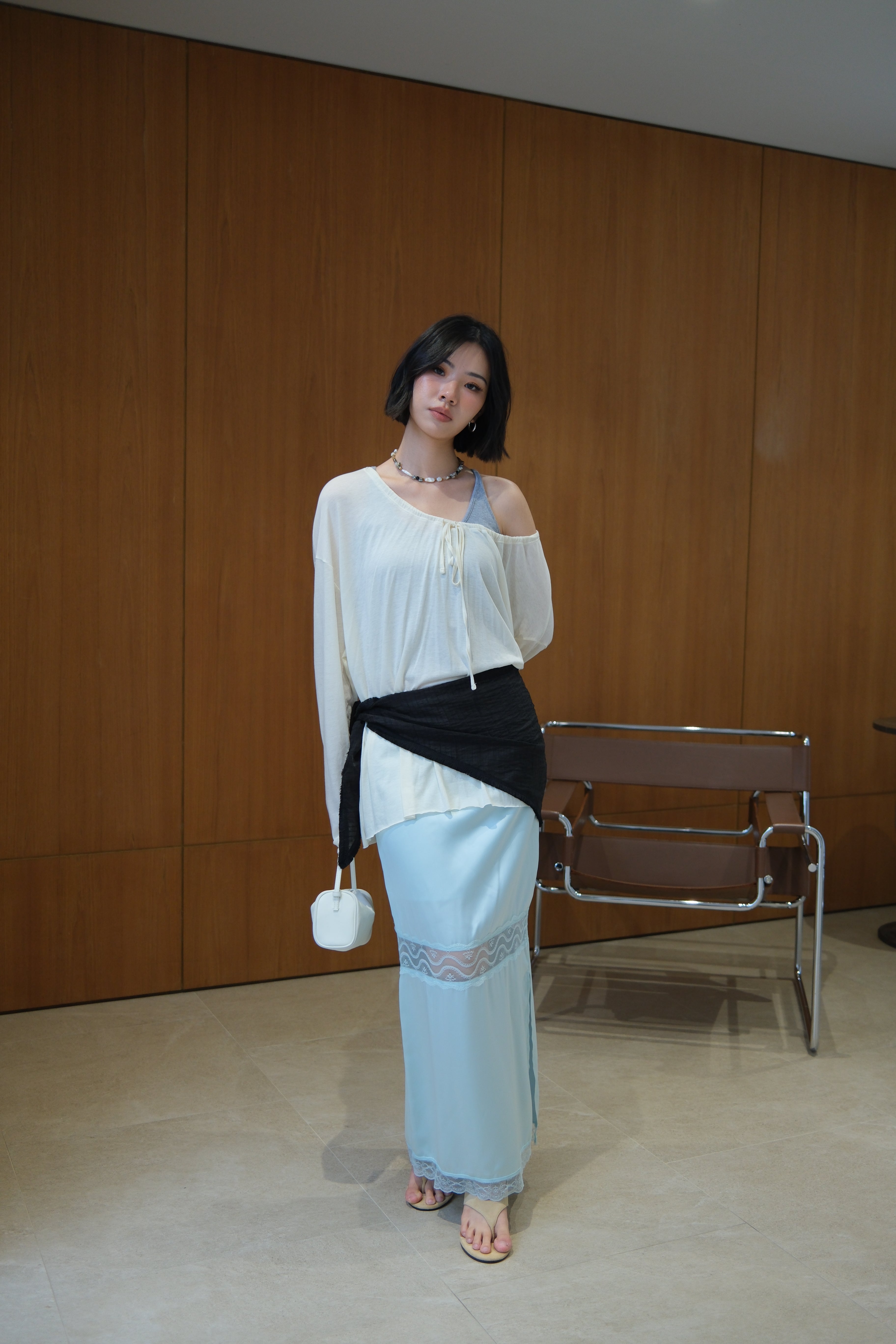 Glow & Mesh Silky maxi Skirt