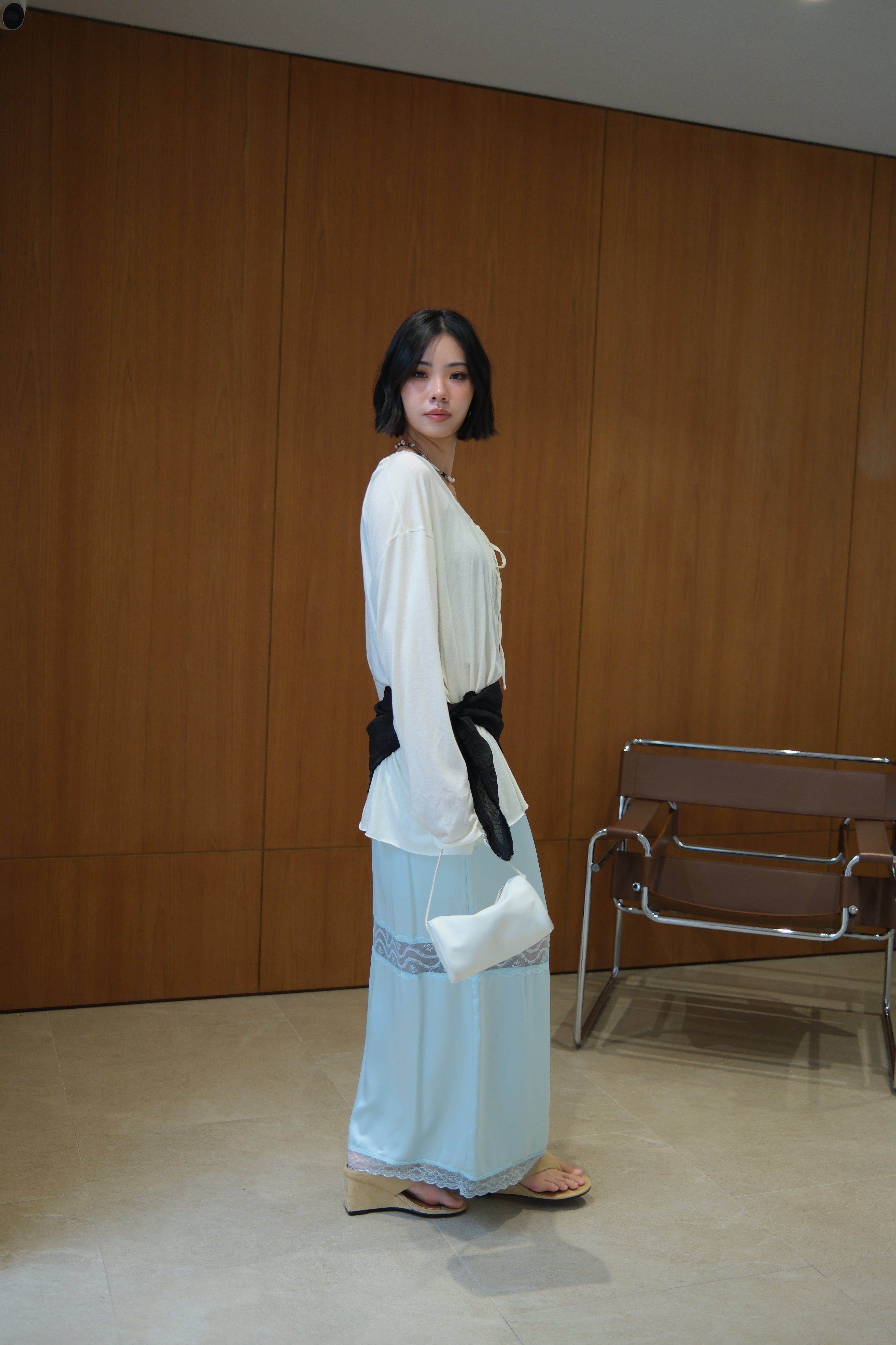 Glow & Mesh Silky maxi Skirt