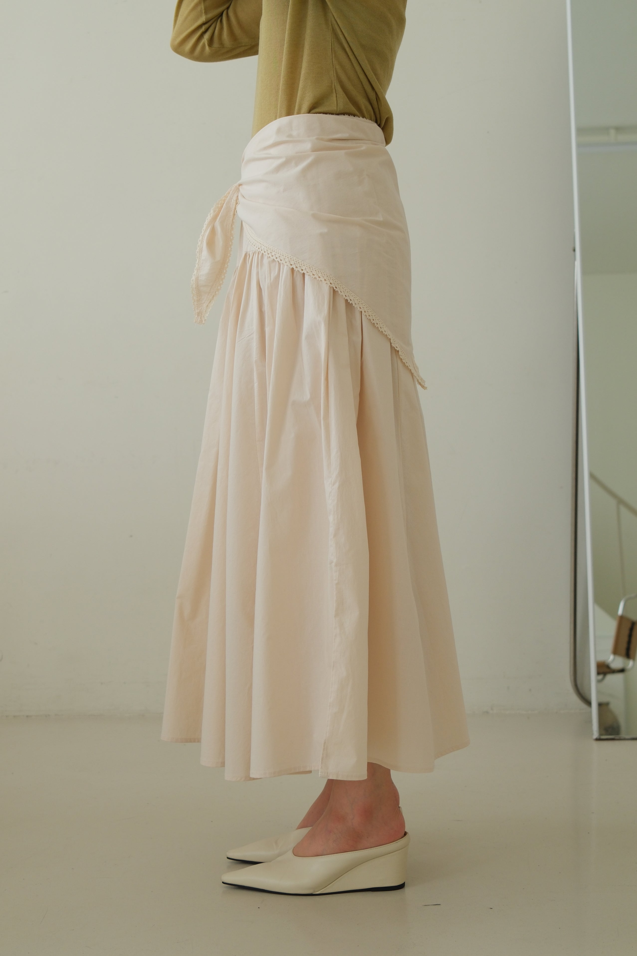 Cotton Maxi Skirt with Lace Tie Waist