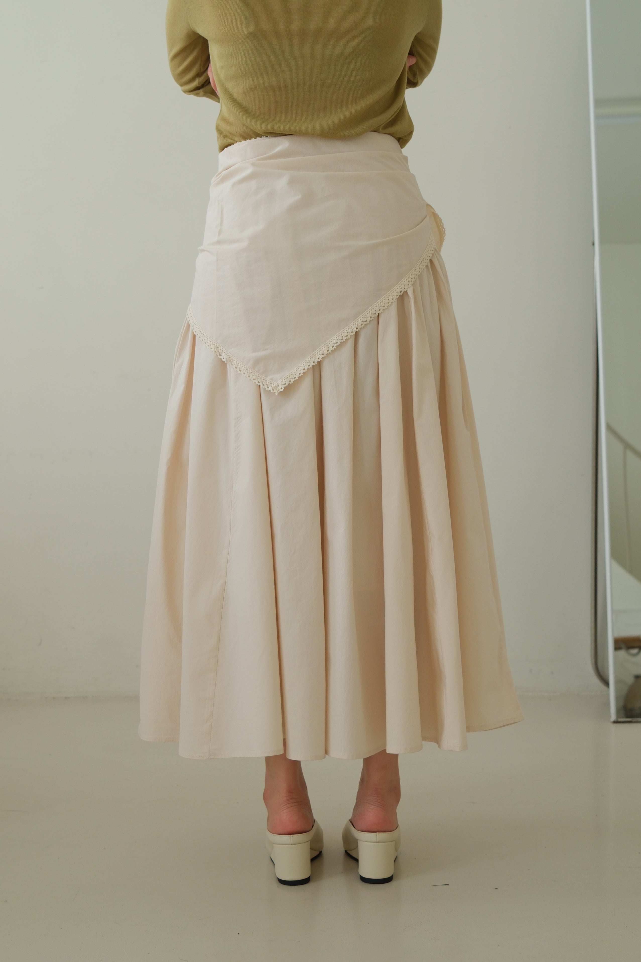 Cotton Maxi Skirt with Lace Tie Waist