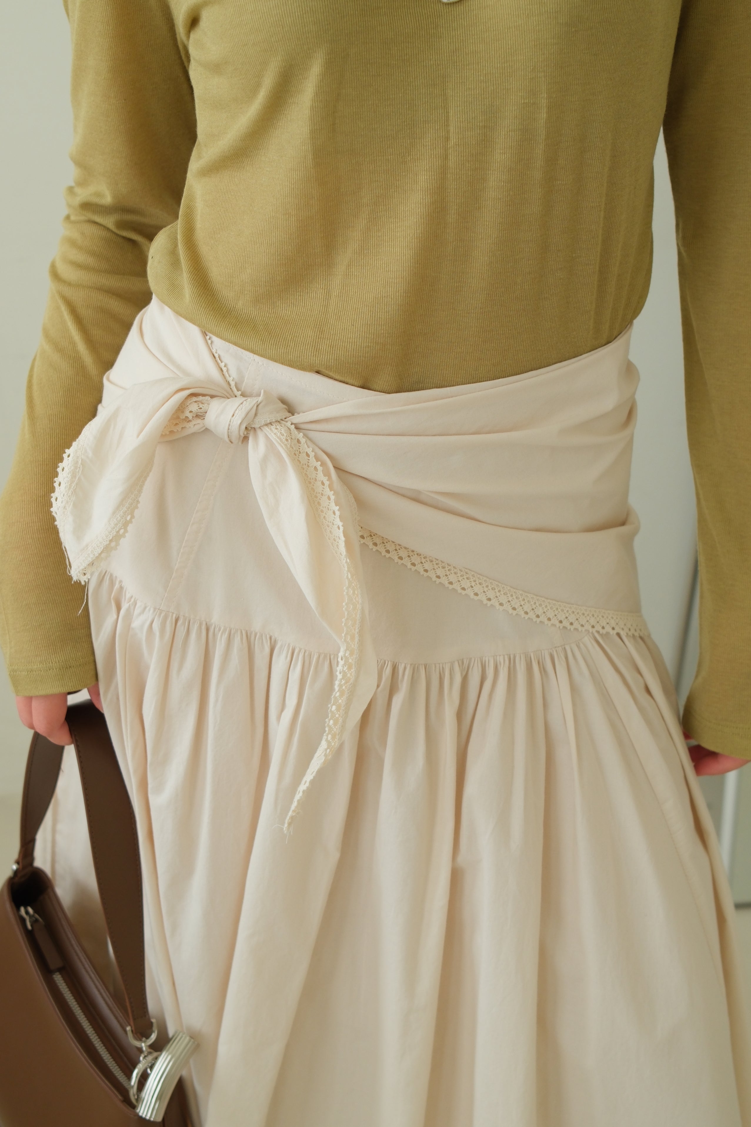 Cotton Maxi Skirt with Lace Tie Waist