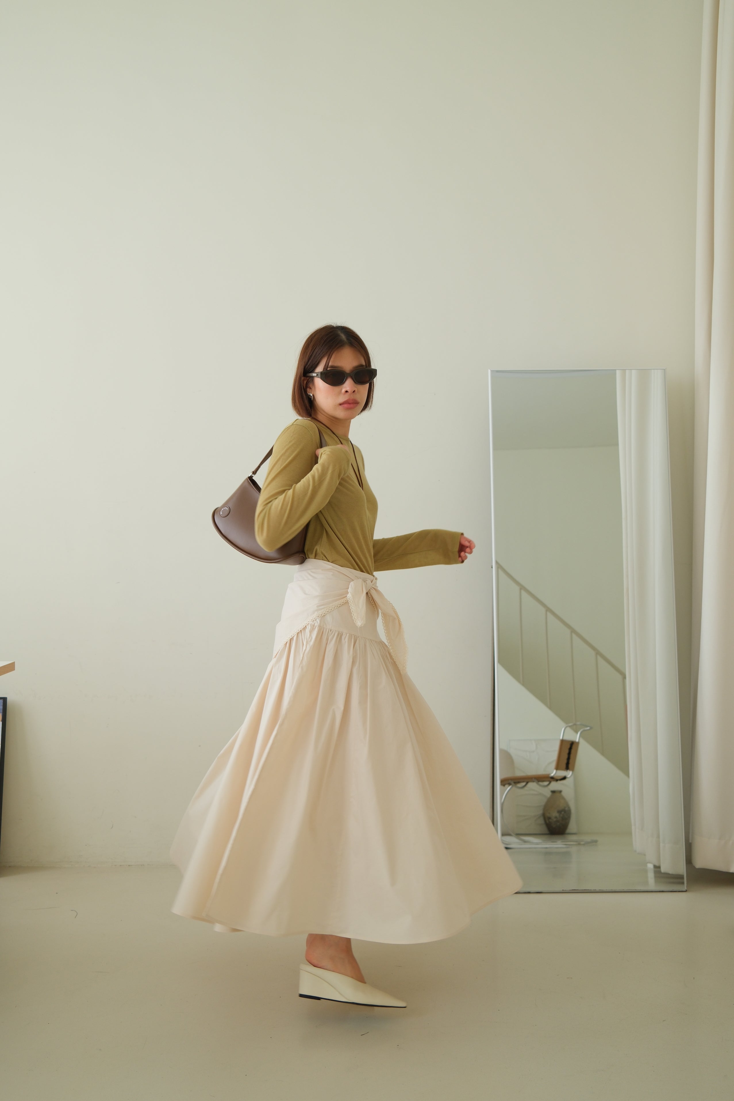 Cotton Maxi Skirt with Lace Tie Waist