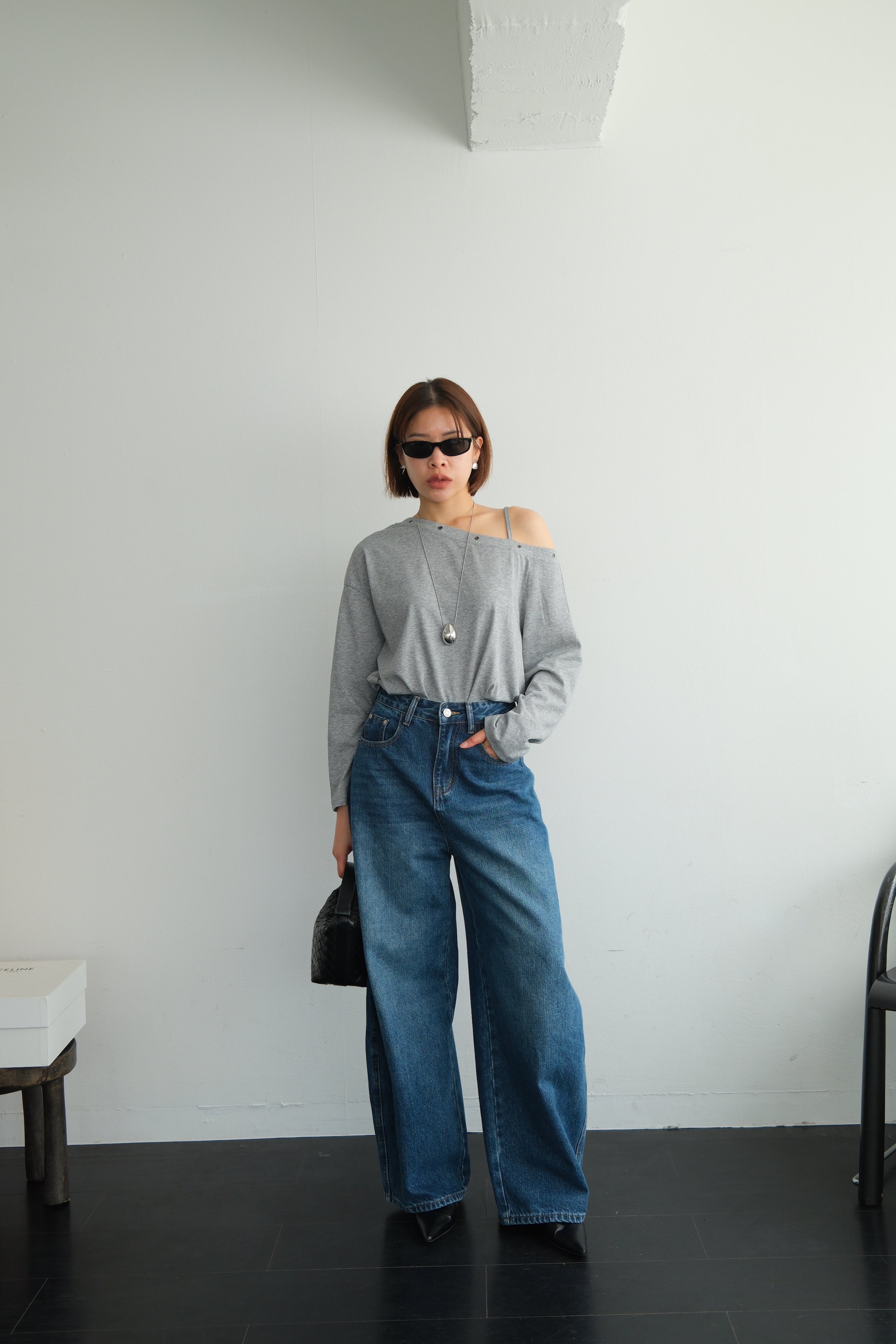 Asymmetric Shoulder Eyelet Top