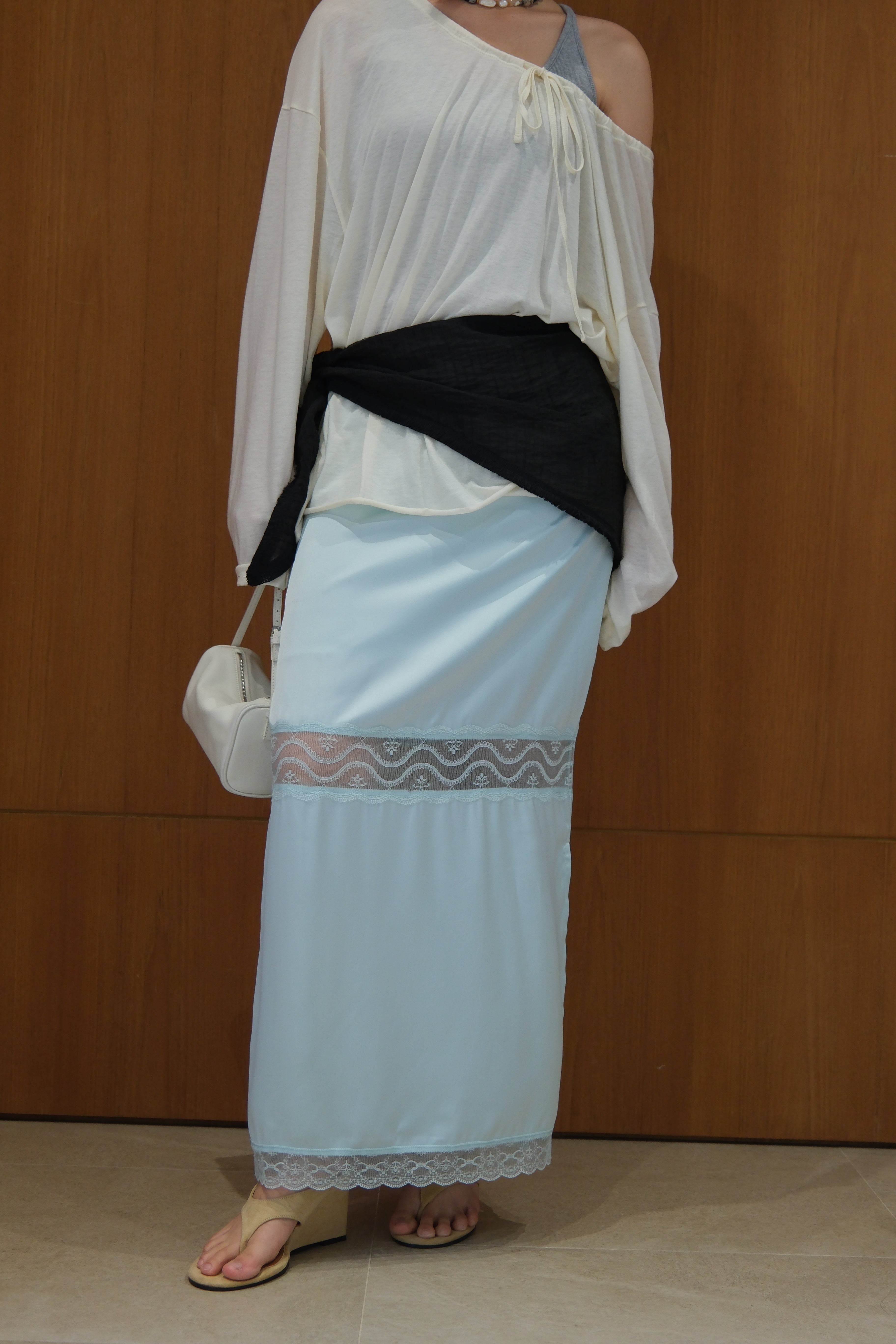 Glow & Mesh Silky maxi Skirt