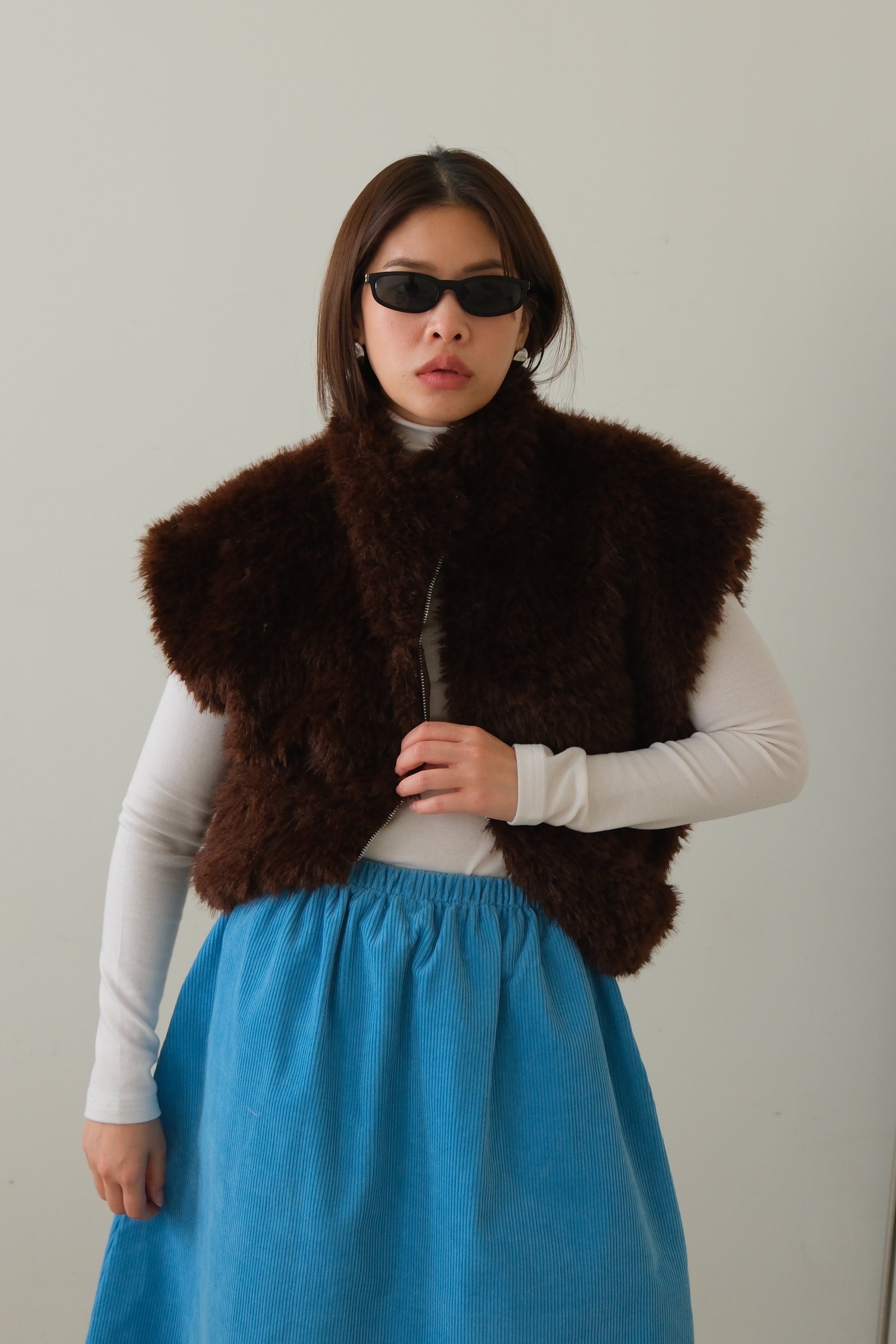 Copen fluffy vest (Adjustable drawstring hem)
