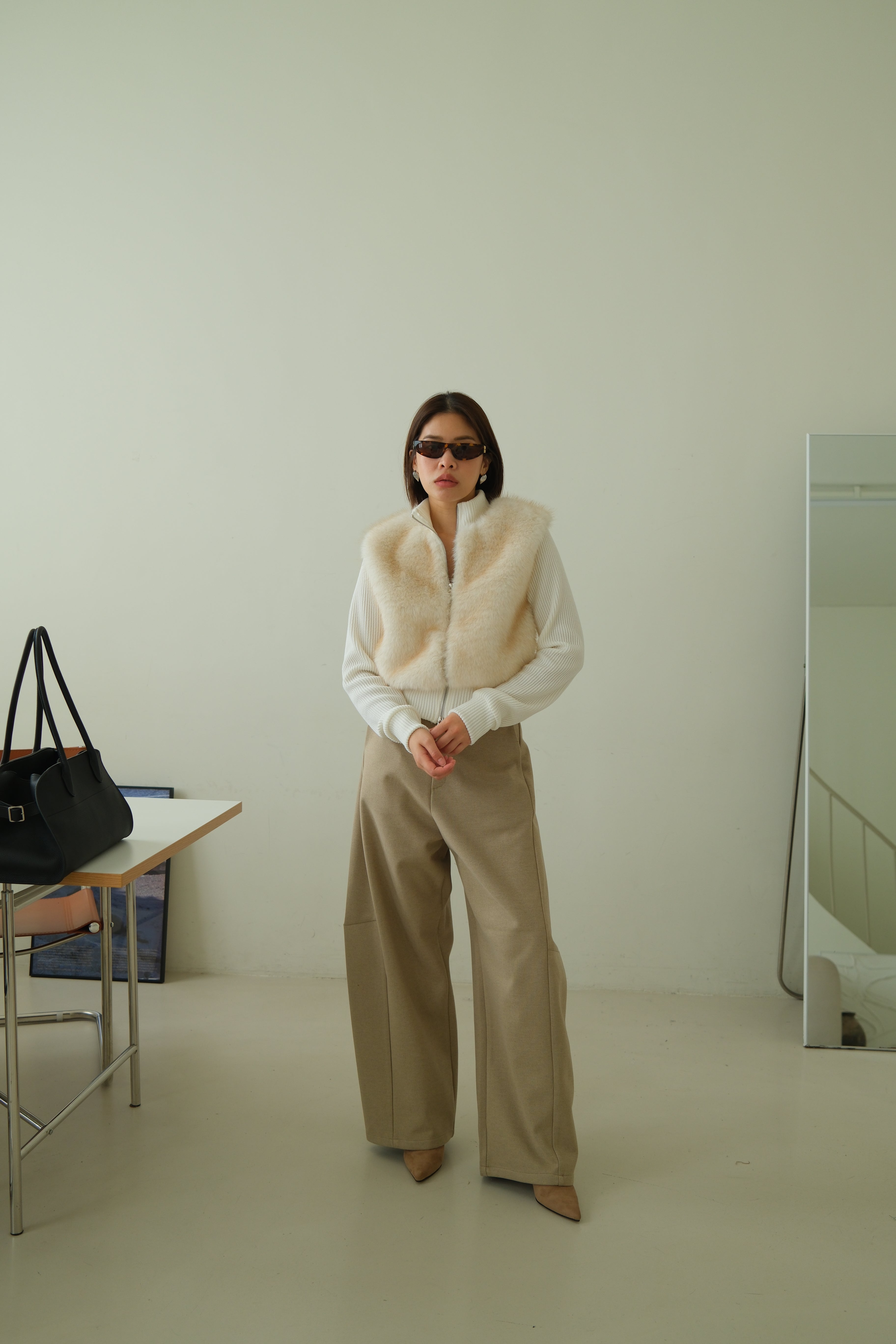 Shaw half faux fur zip up cardigan