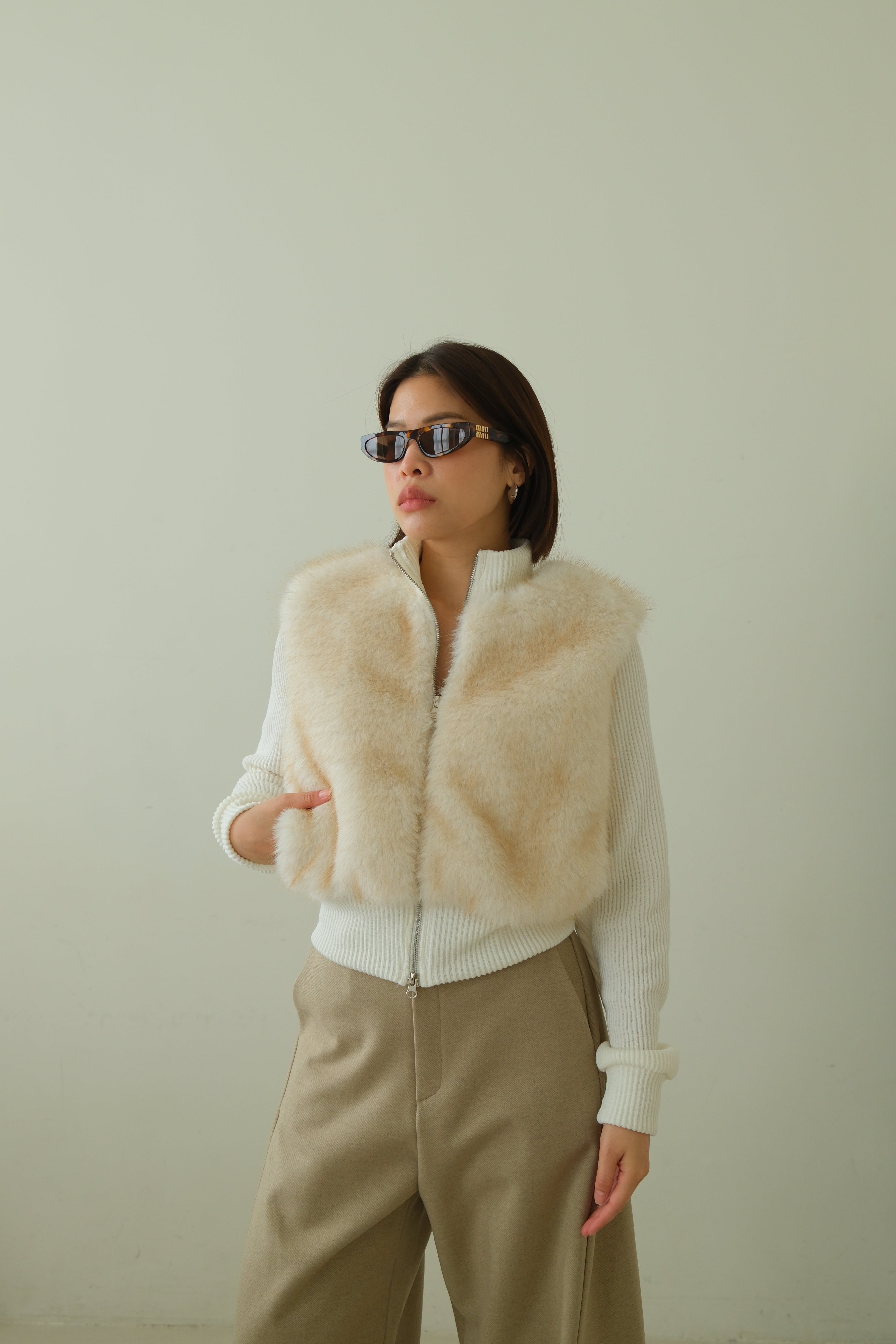Shaw half faux fur zip up cardigan