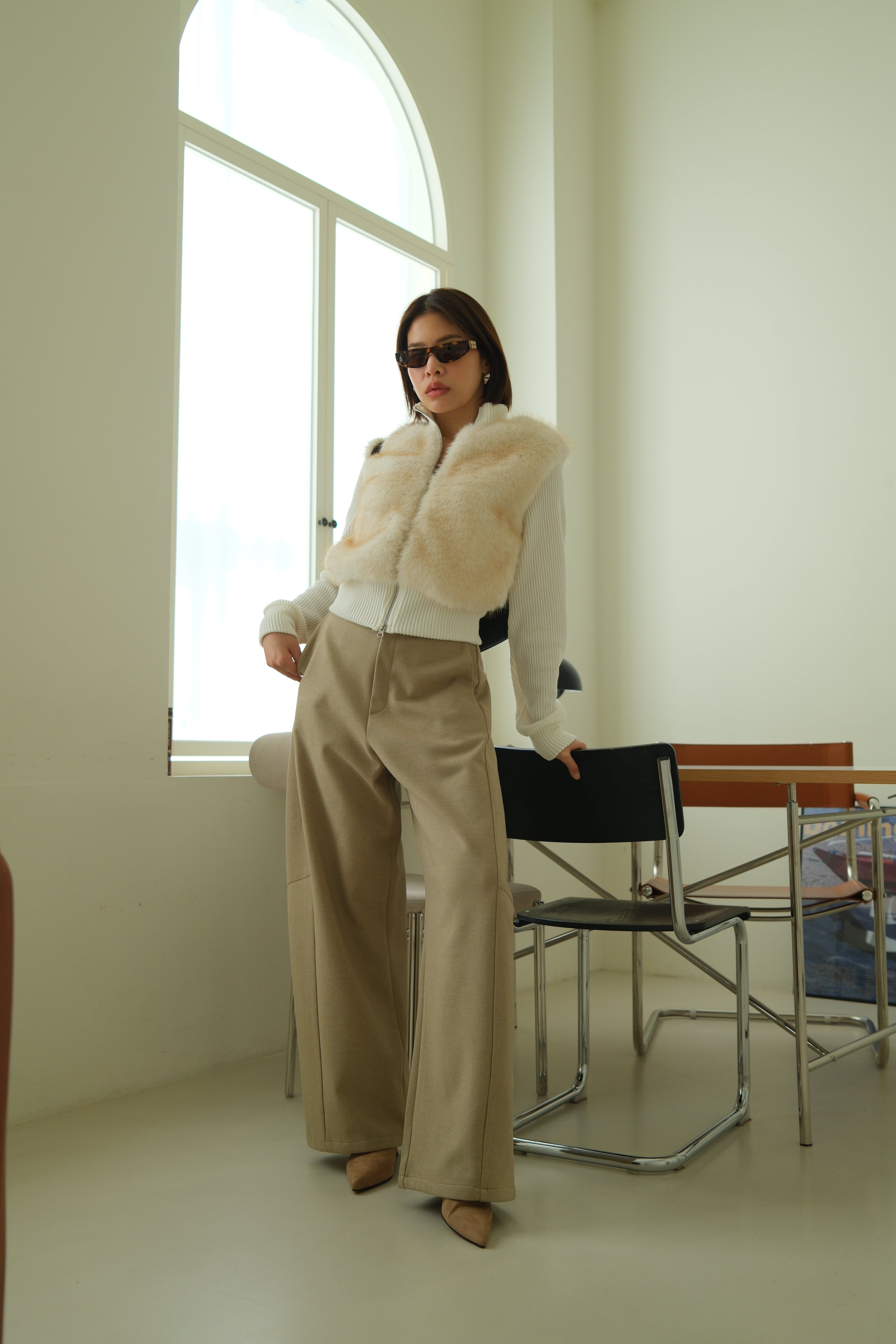 Shaw half faux fur zip up cardigan