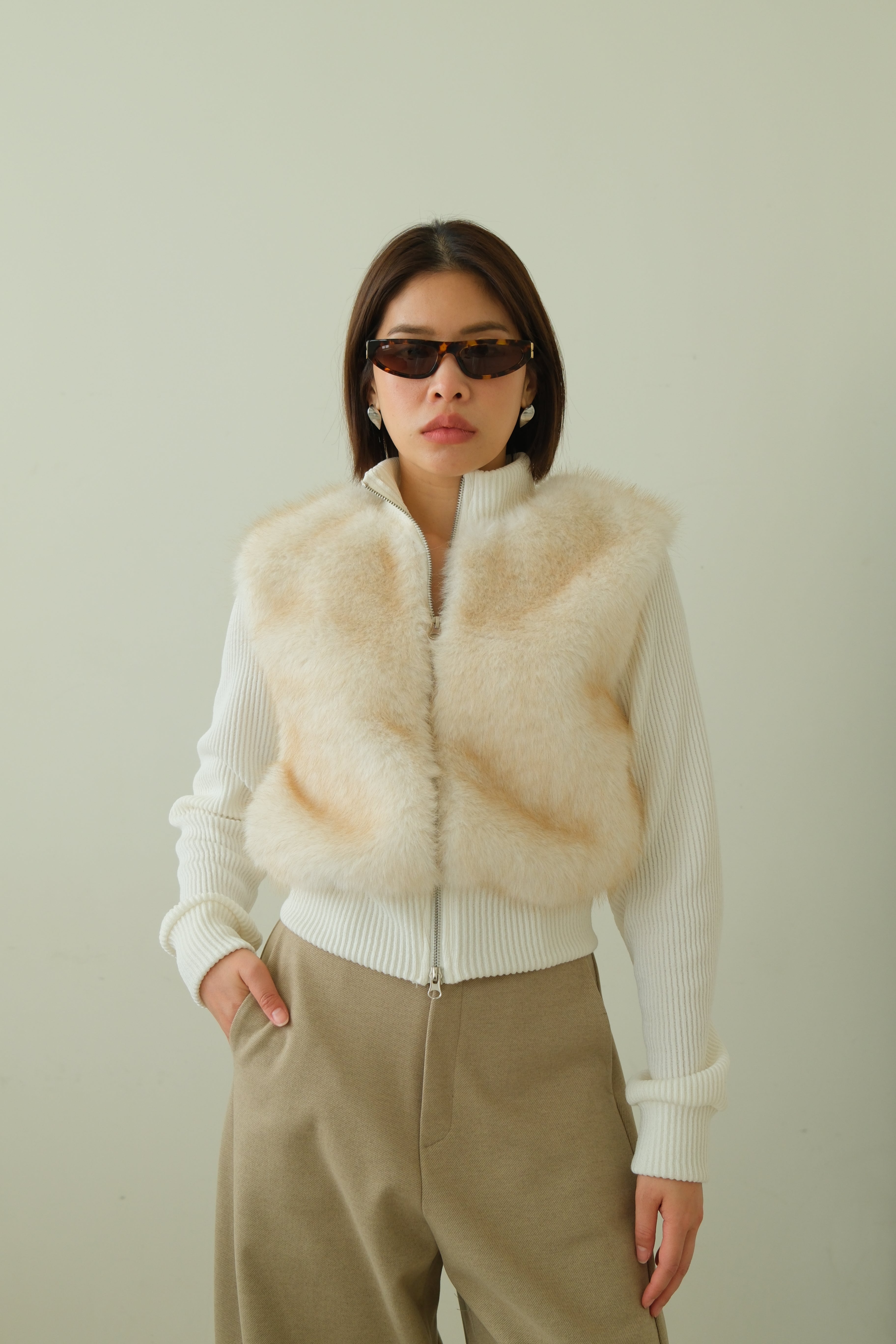 Shaw half faux fur zip up cardigan