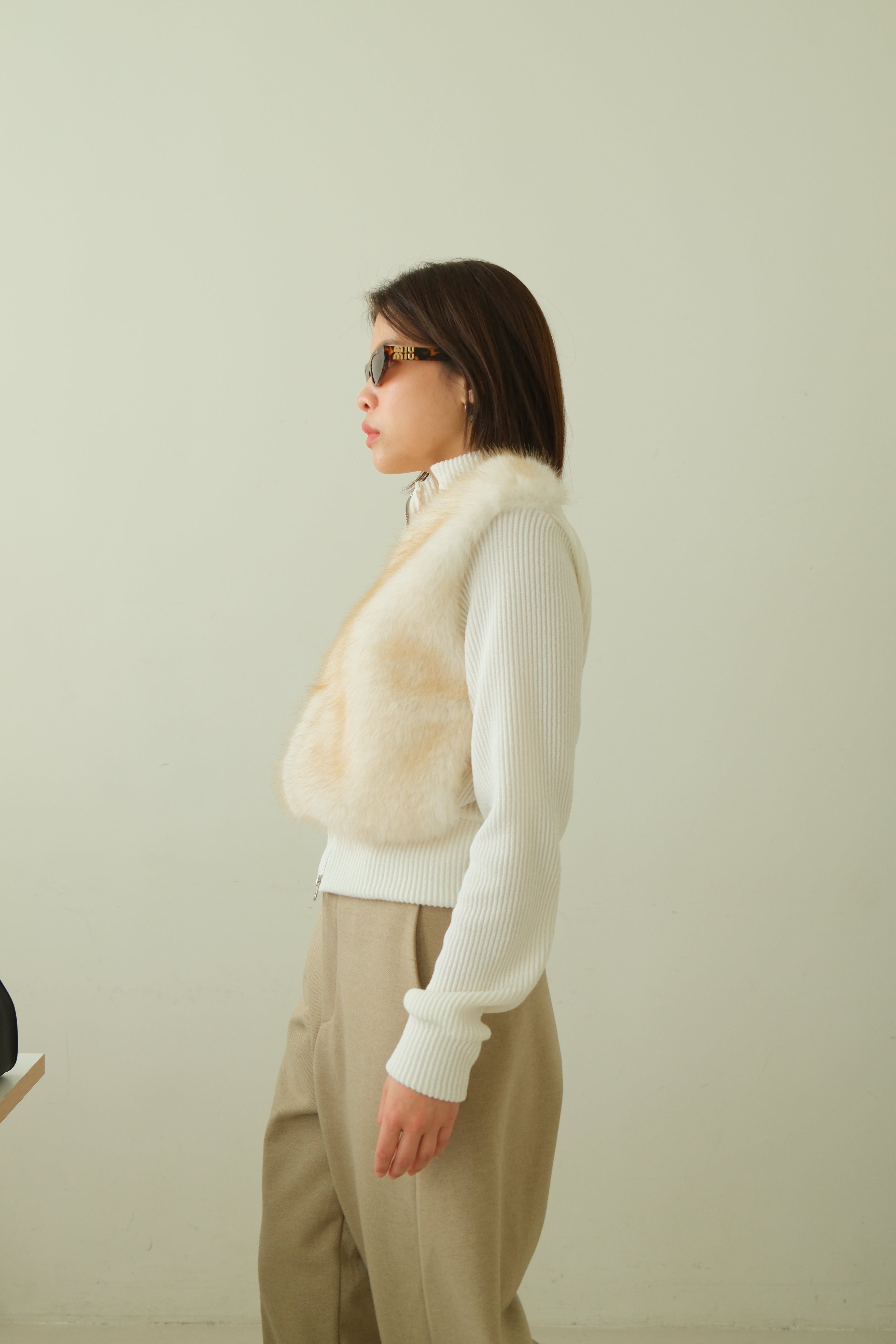 Shaw half faux fur zip up cardigan