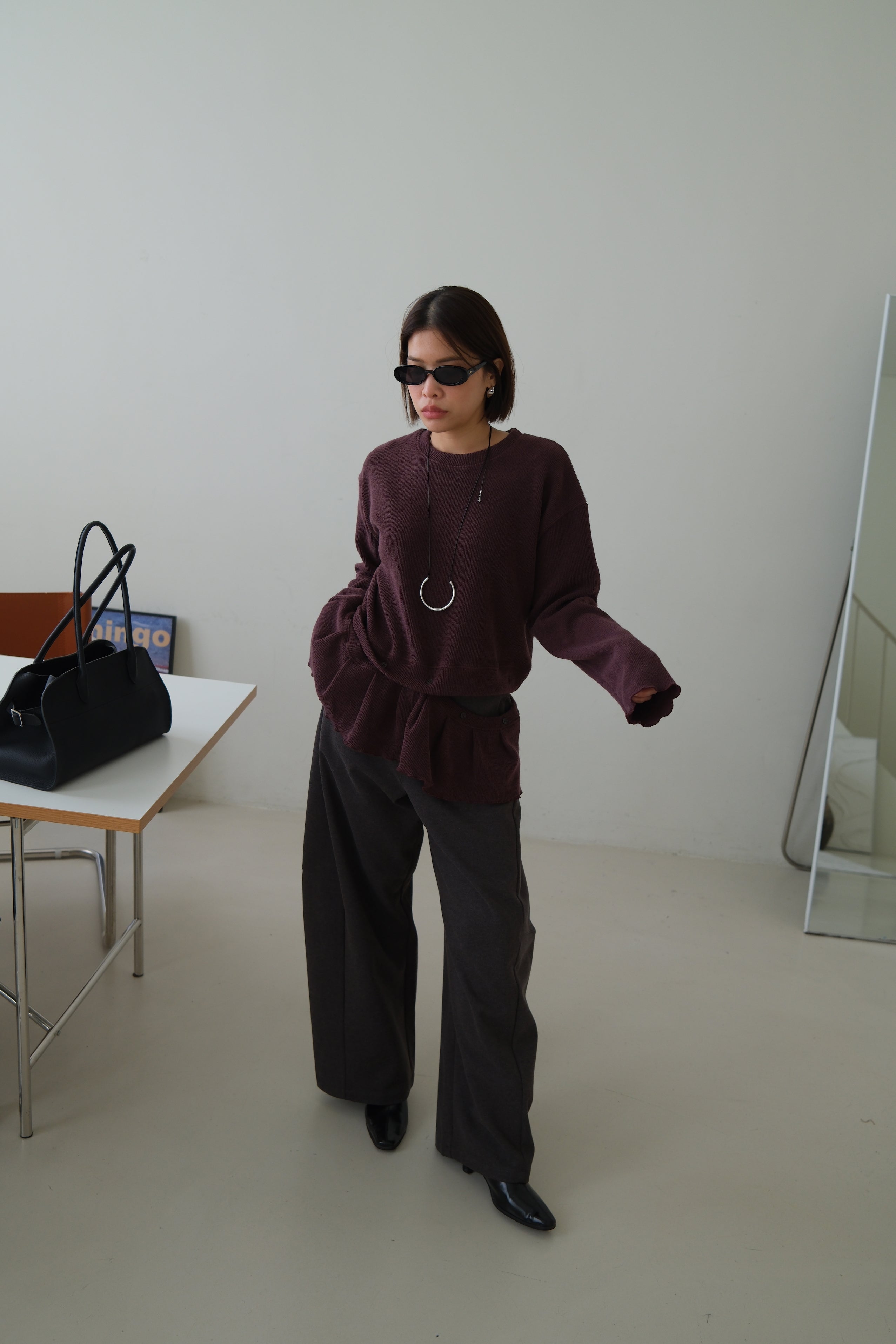 Malty peplum hem knit sweater (Detachable ruffled hem with button)