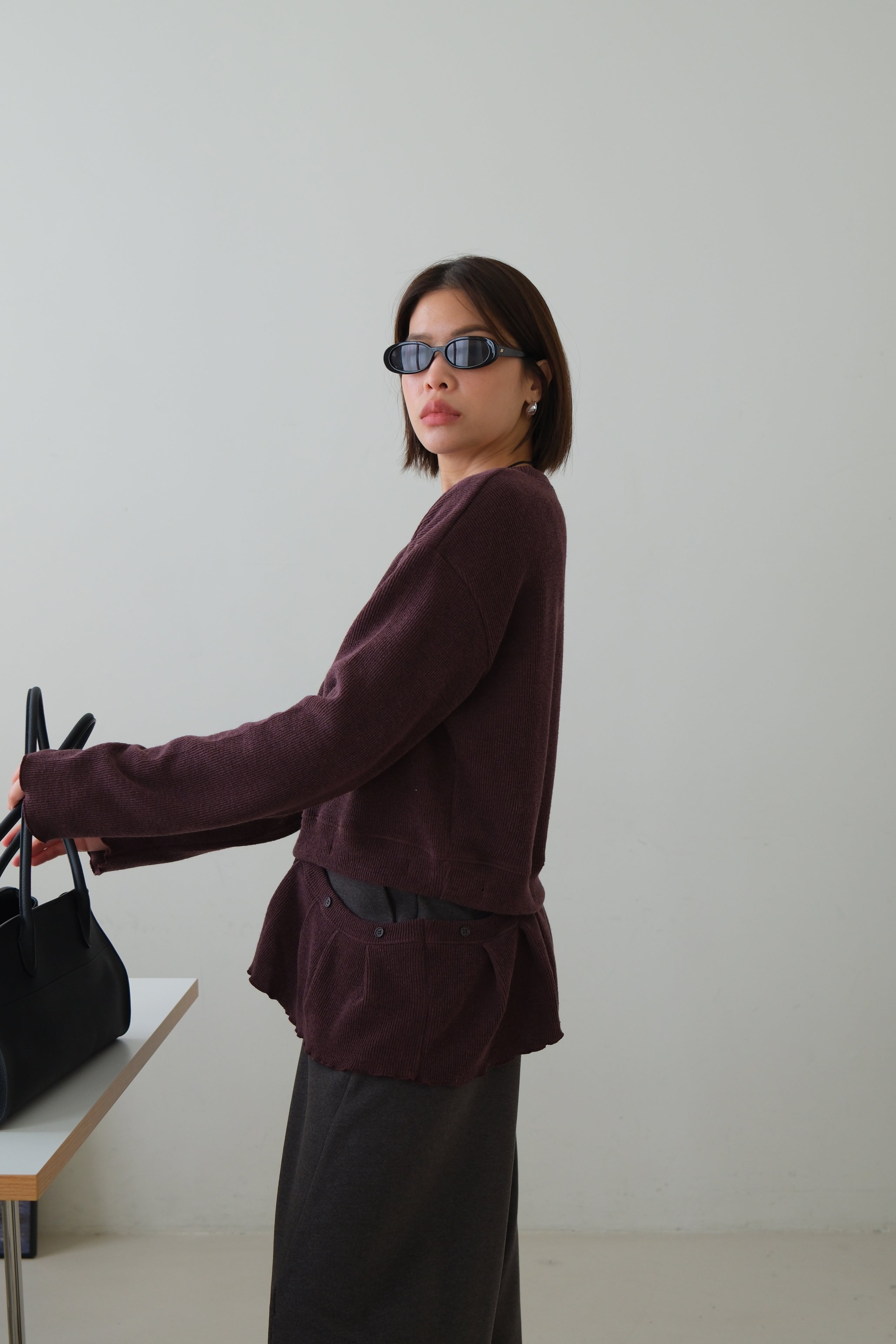 Malty peplum hem knit sweater (Detachable ruffled hem with button)