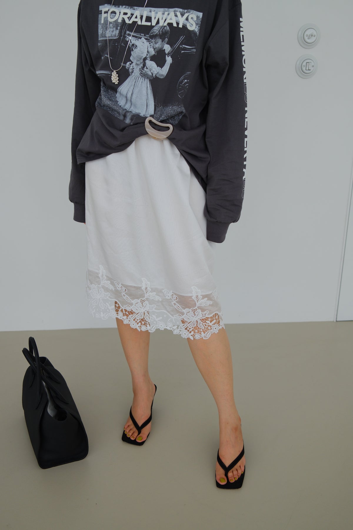 Botanical Lace Hem Midi Skirt