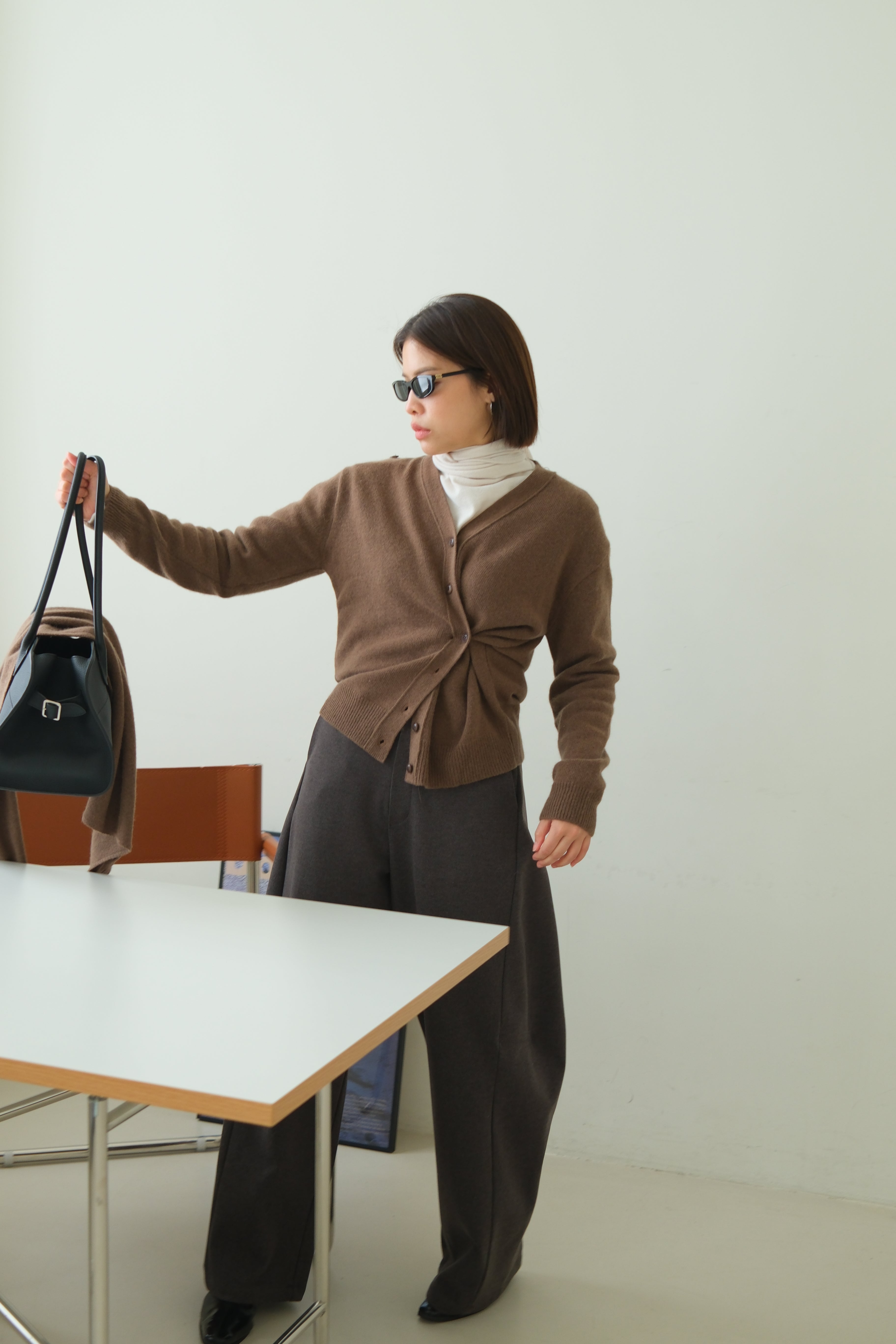 Rac scarf button cardigan (detachable scarf)