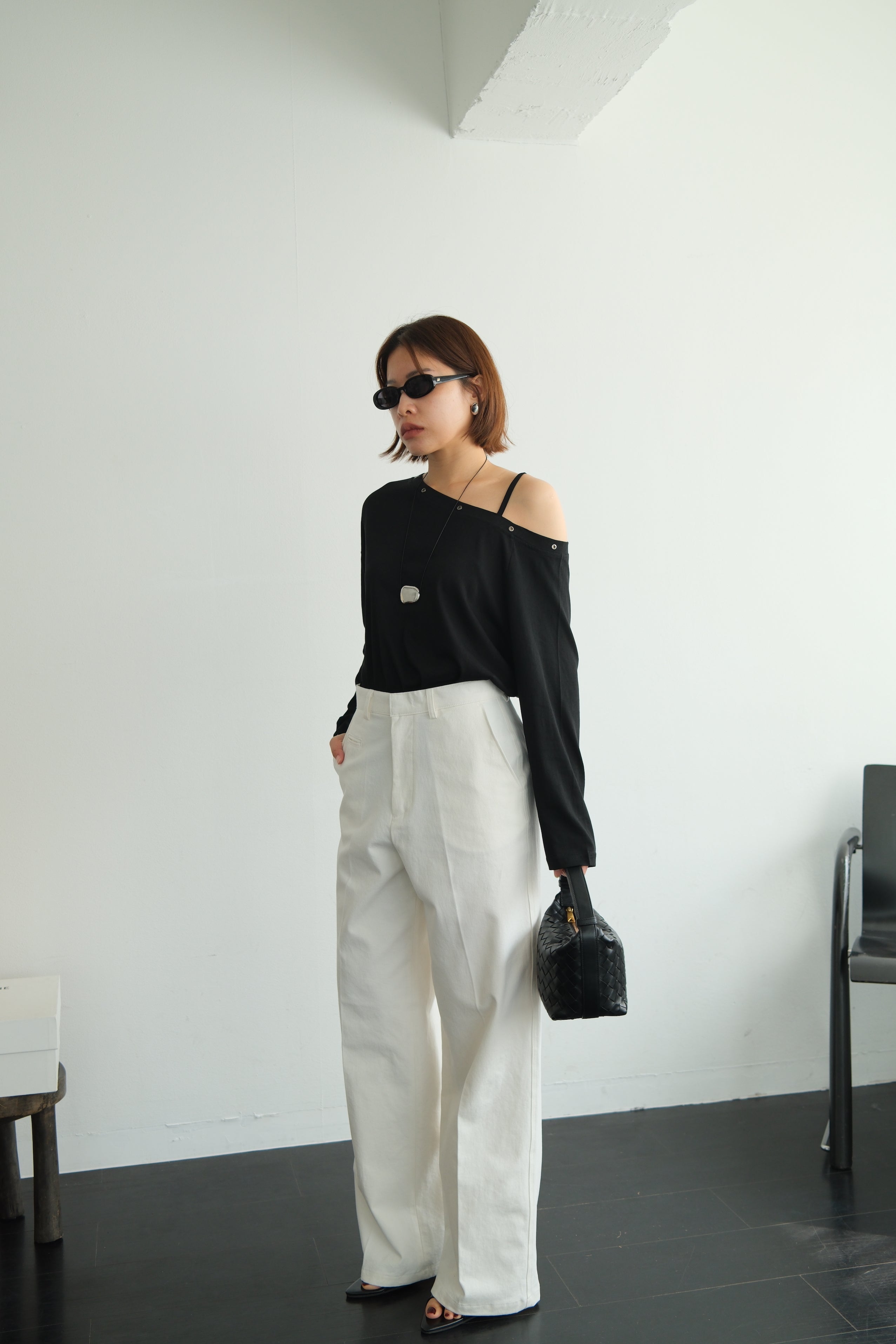 Asymmetric Shoulder Eyelet Top