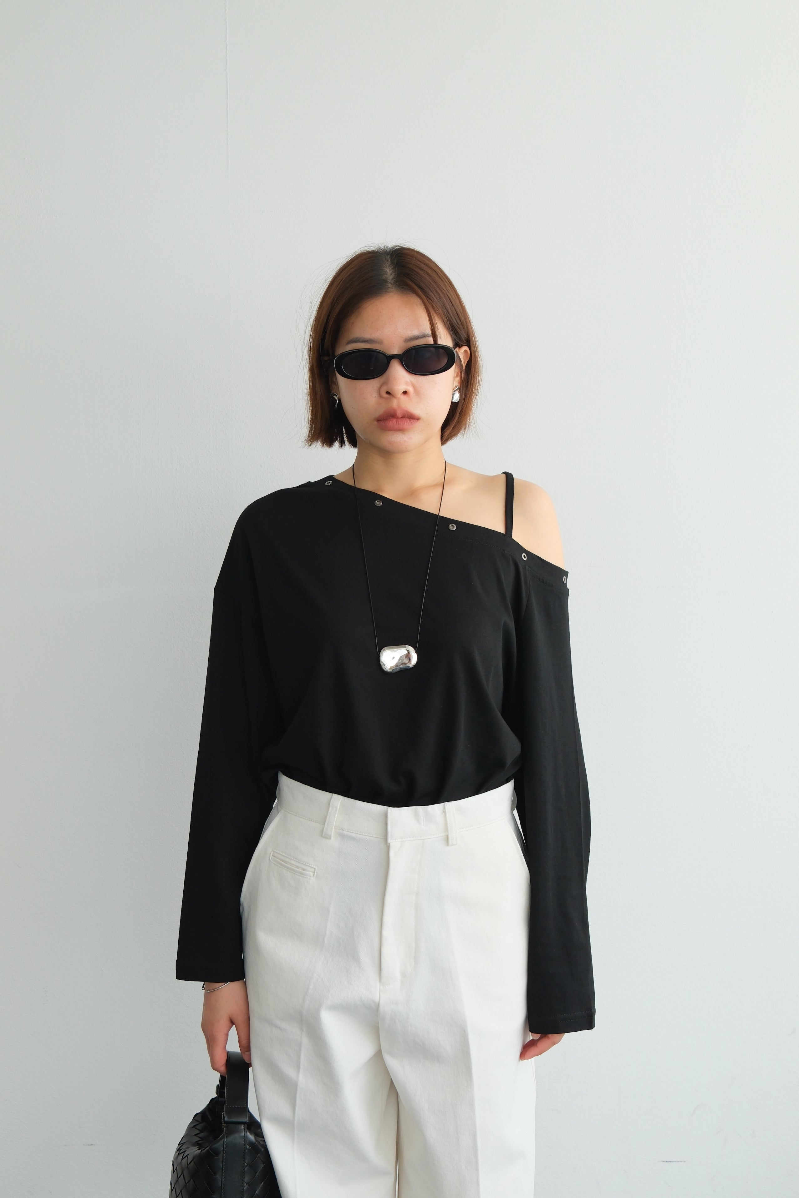 Asymmetric Shoulder Eyelet Top
