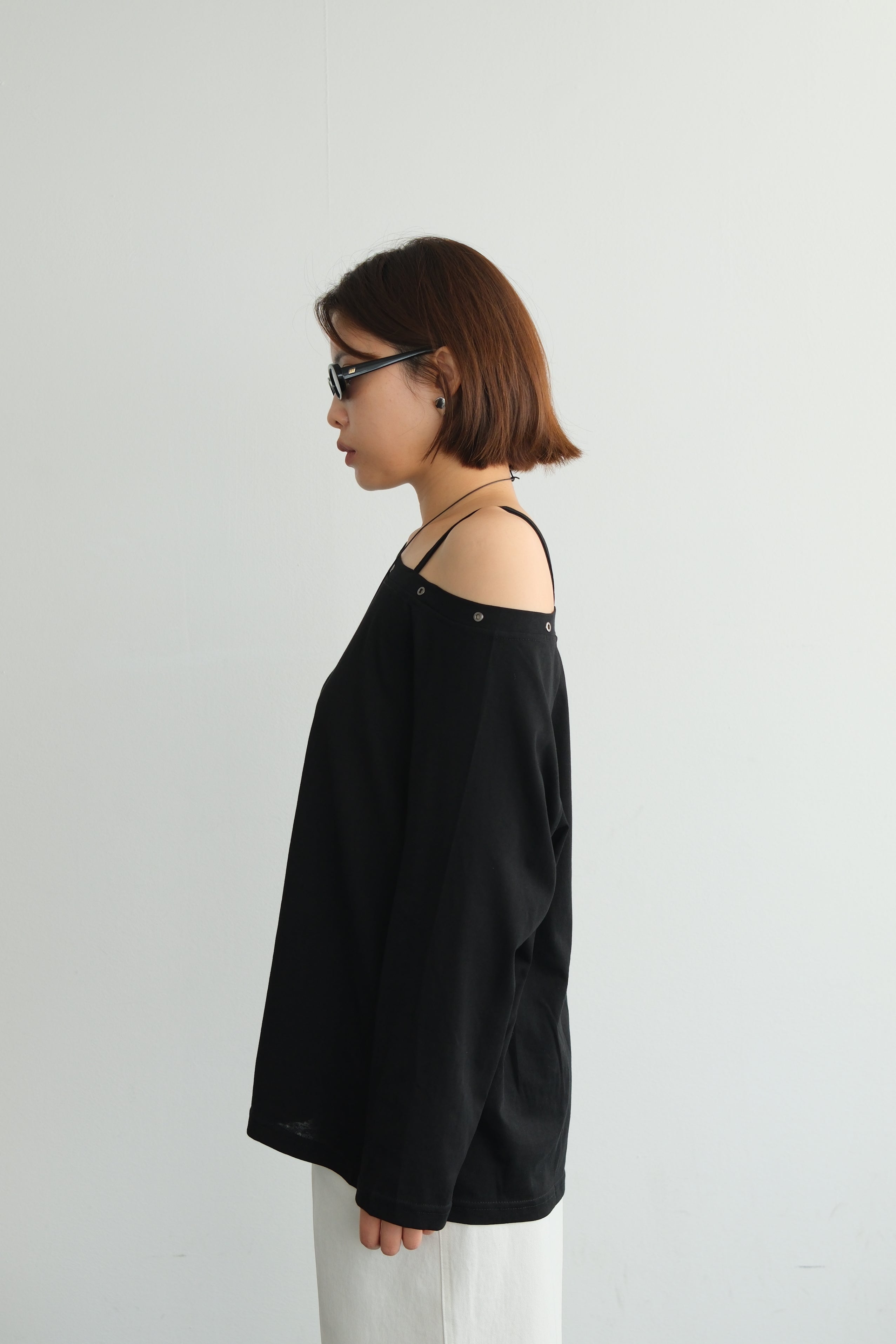 Asymmetric Shoulder Eyelet Top