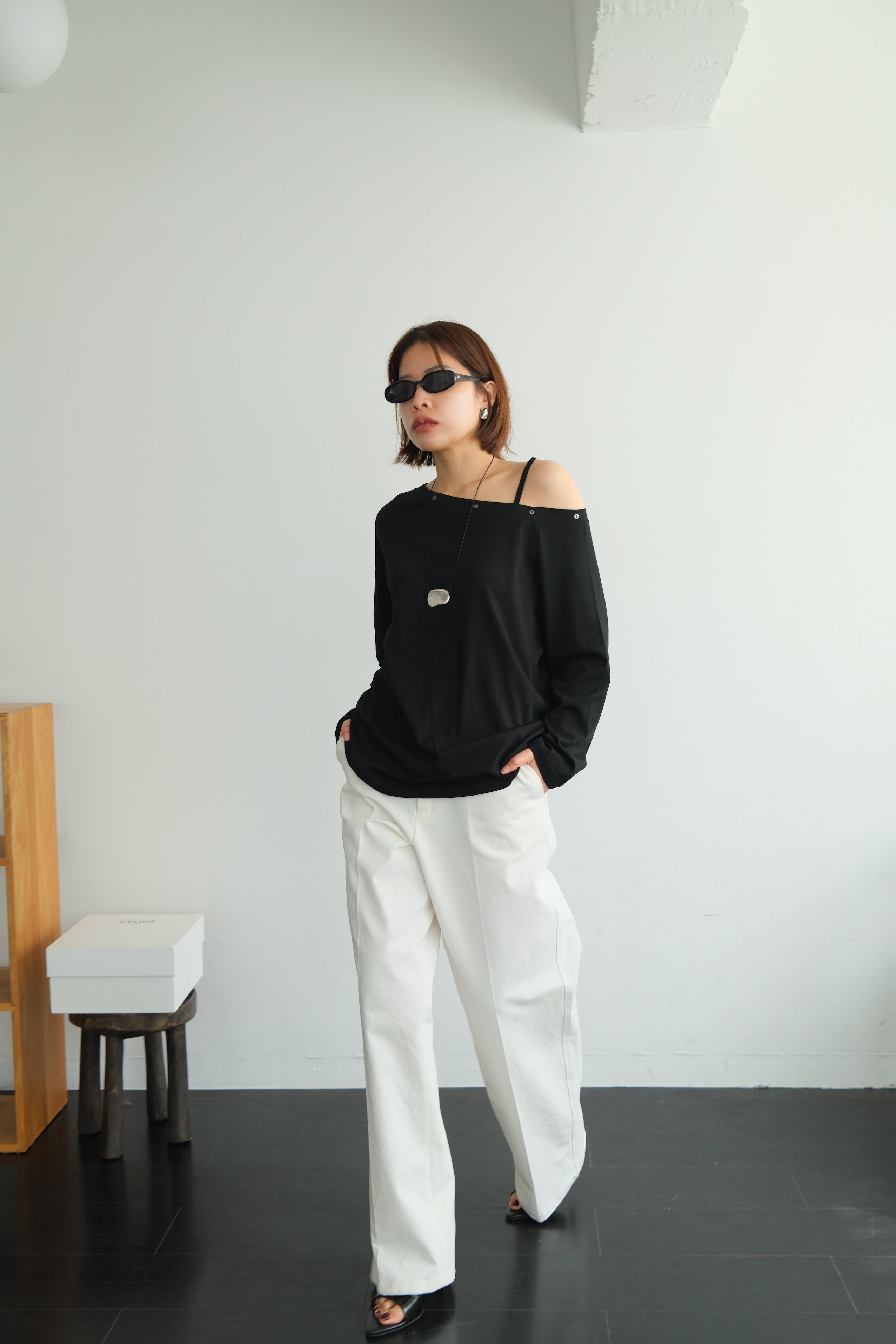 Asymmetric Shoulder Eyelet Top