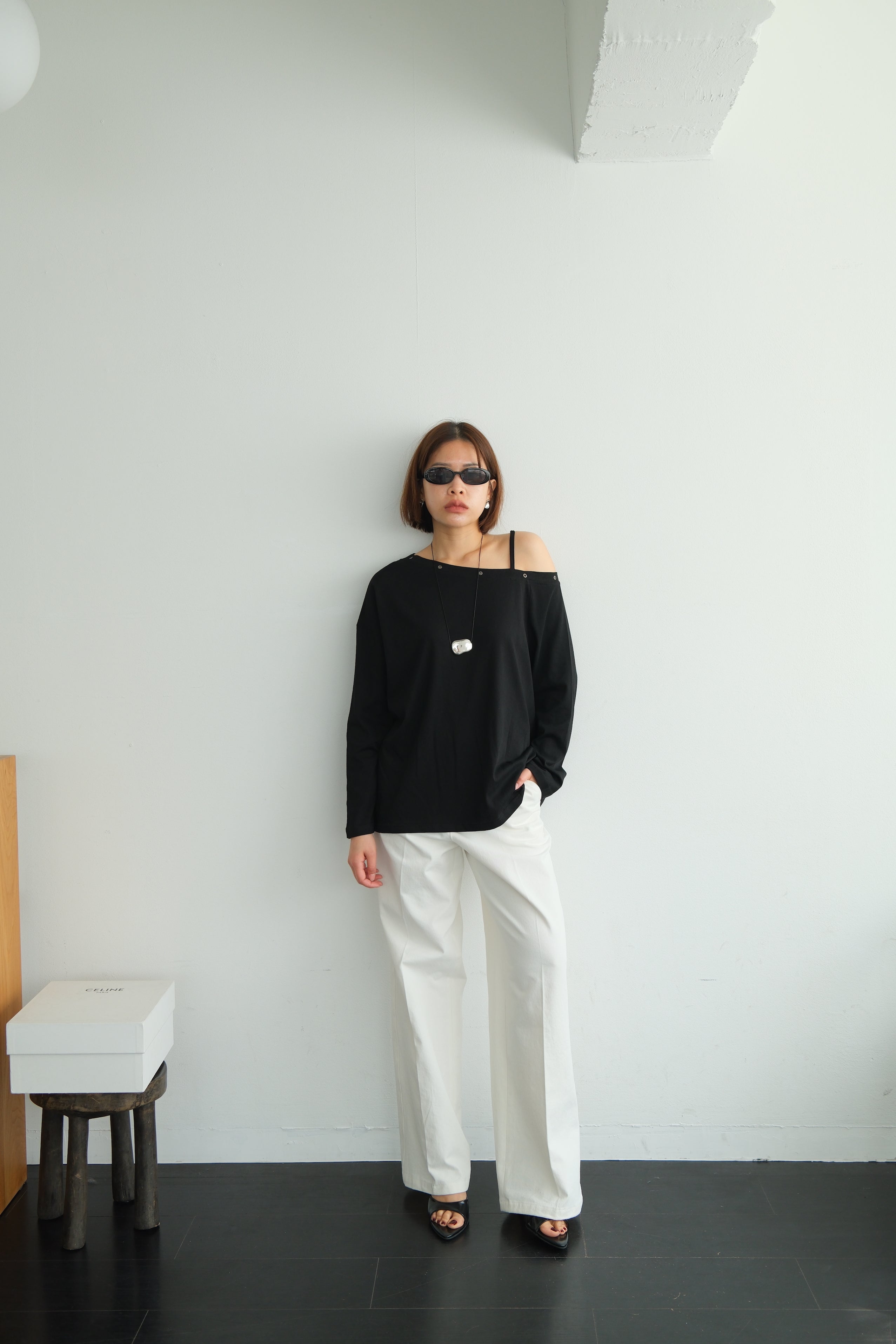Asymmetric Shoulder Eyelet Top