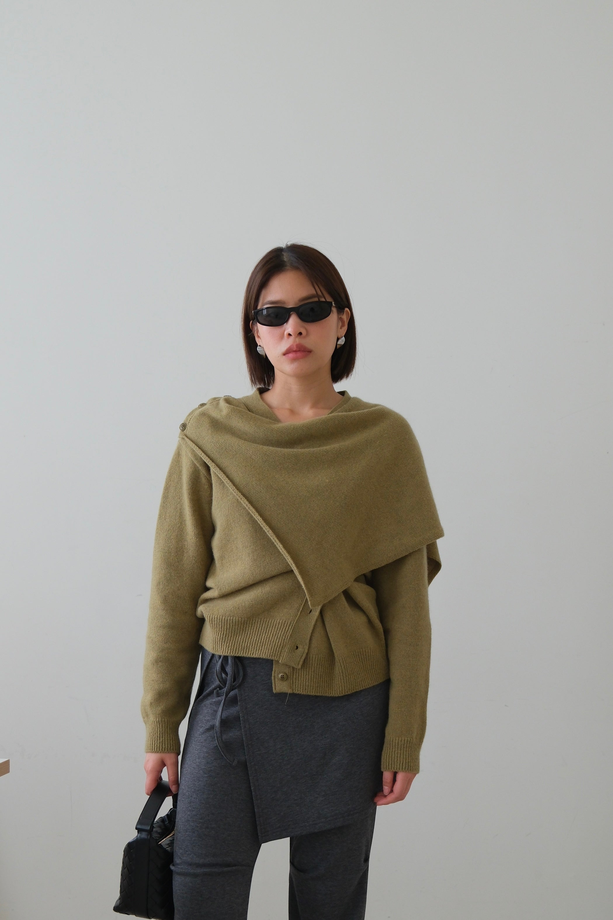 Rac scarf button cardigan (detachable scarf)