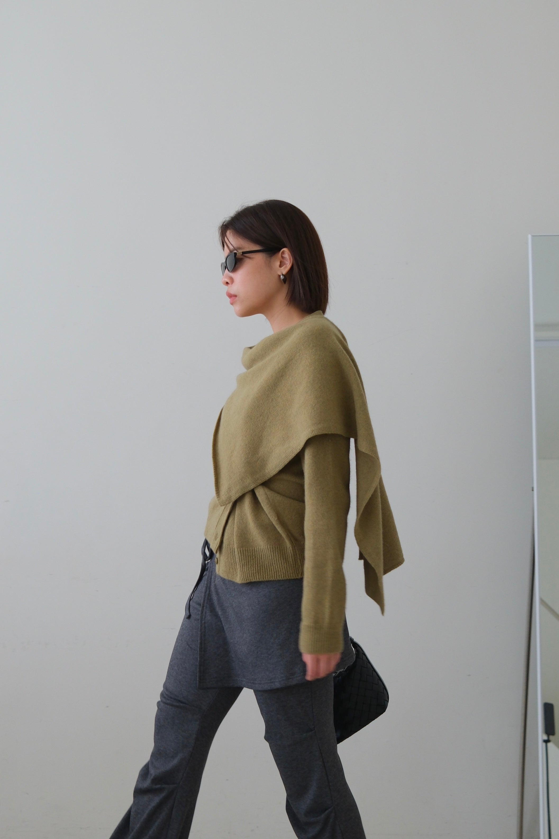 Rac scarf button cardigan (detachable scarf)