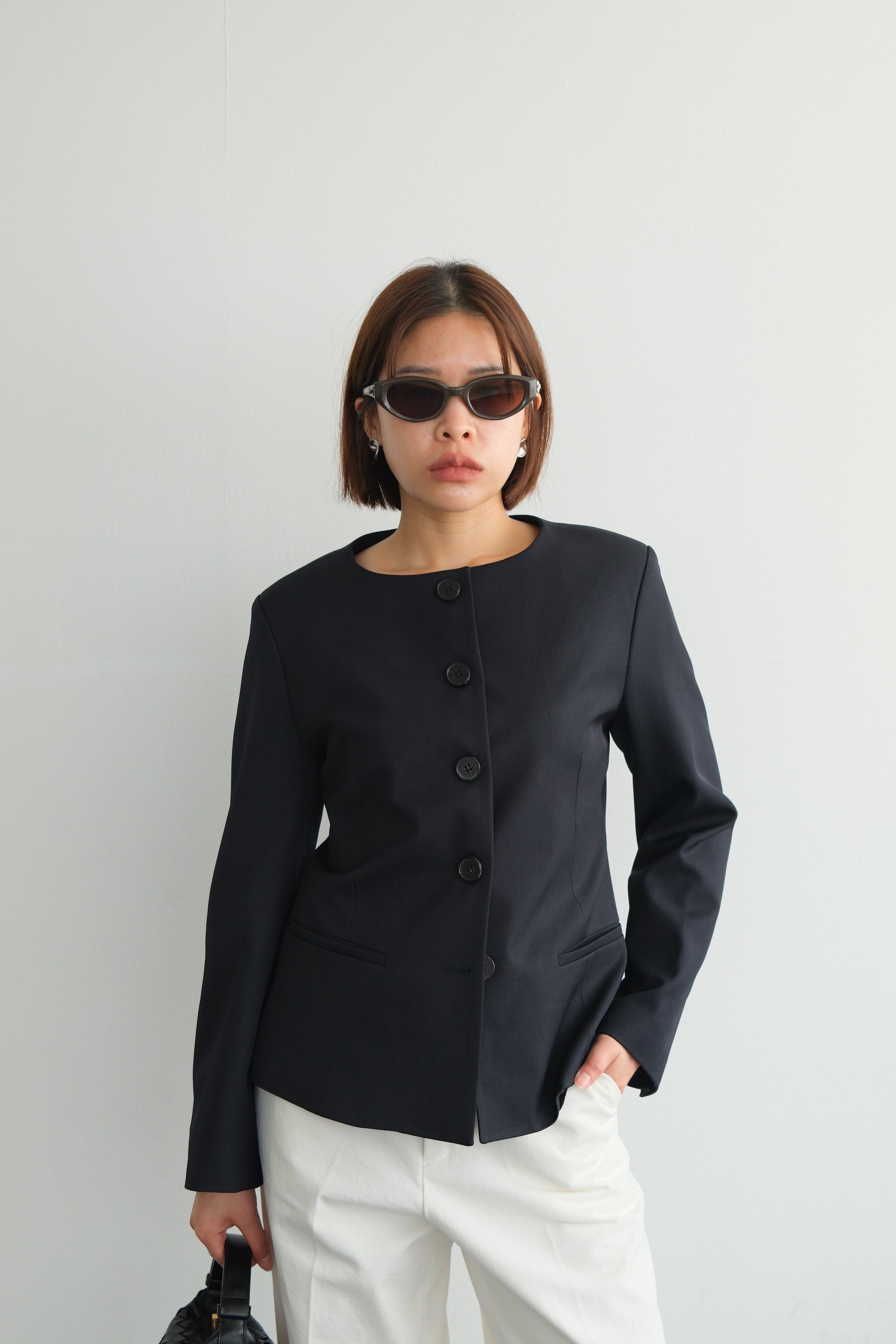 Sculpted Round Neck Blazer